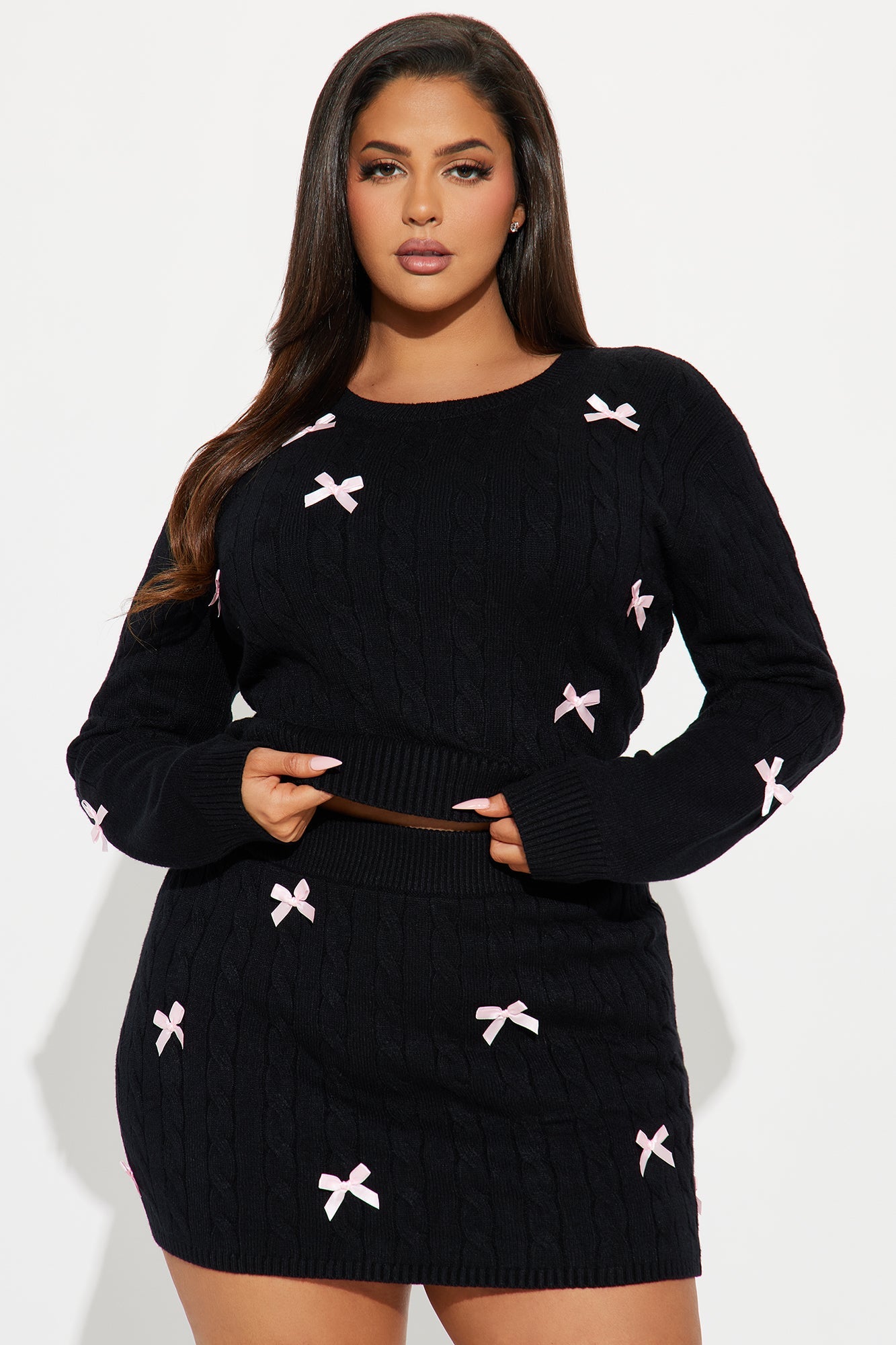 In My Bow Era Sweater Mini Skirt Set - Black