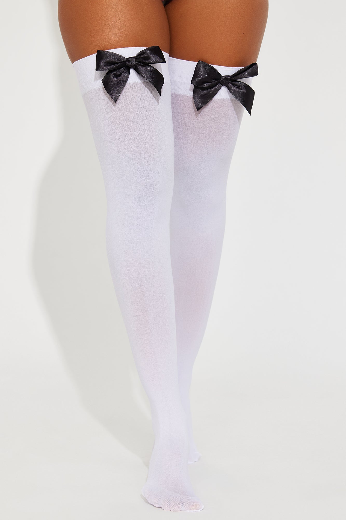 Sweet Desires Sheer Bow Thigh Highs - White/Black
