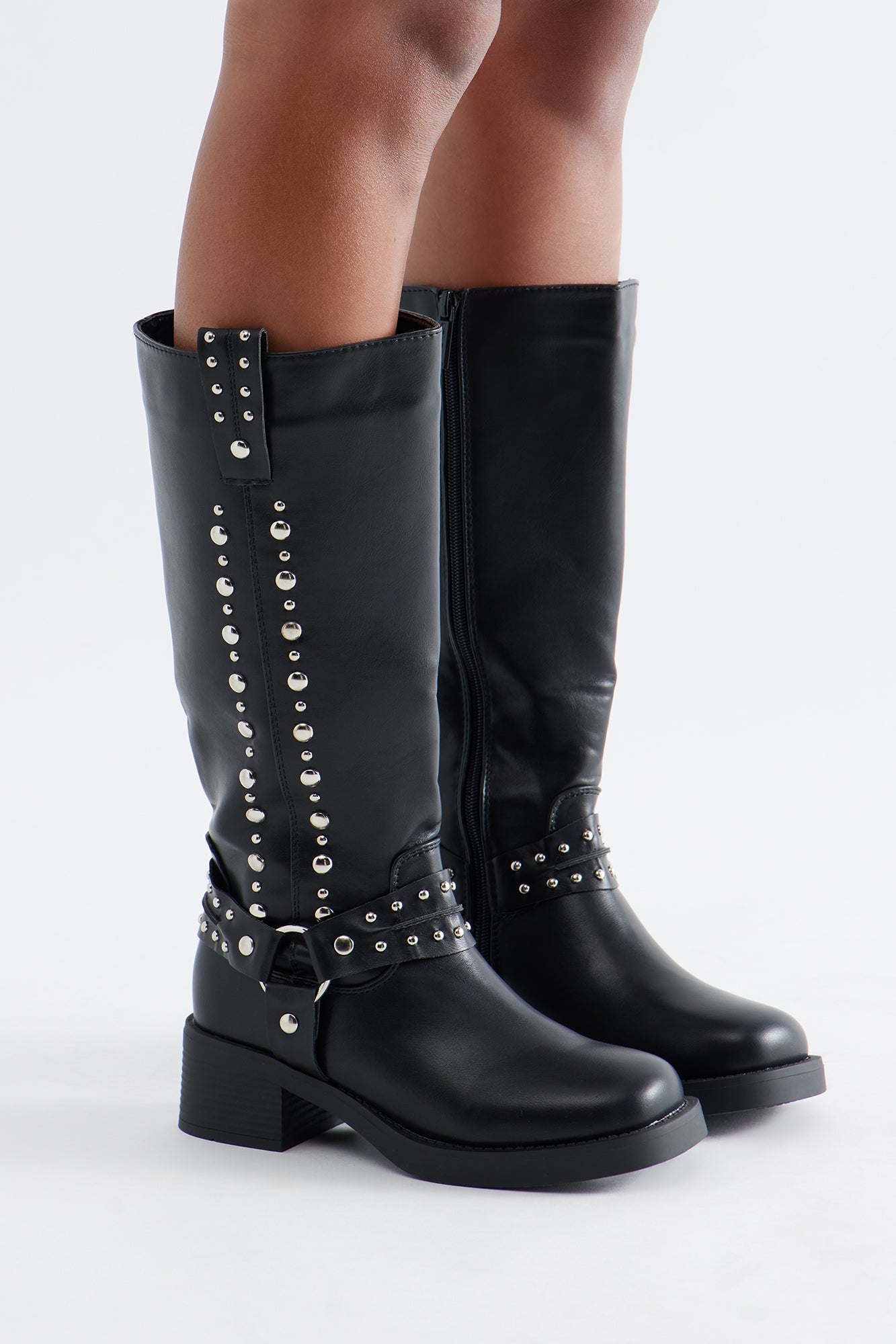 Timberly Studded Knee High Boots - Black