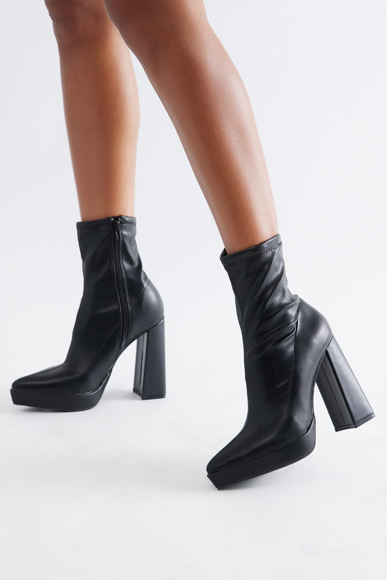Finnegan Block Heel Booties - Black/Black