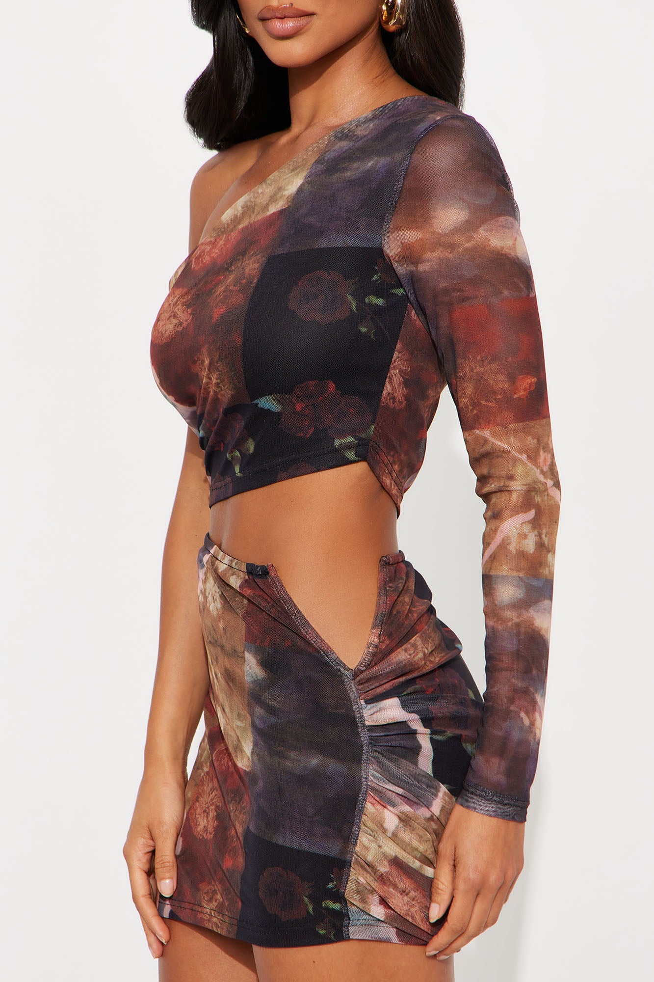 Keila Mesh Micro Mini Dress - Brown Combo