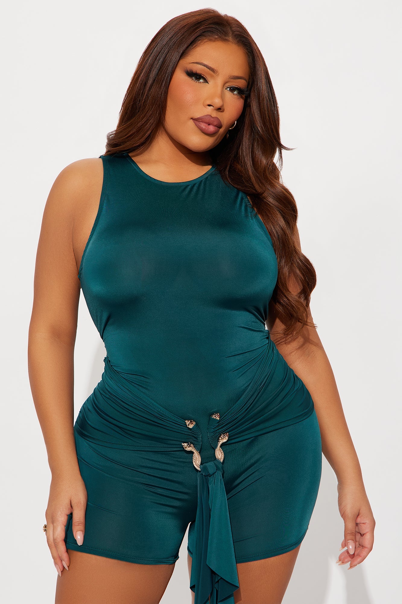 In The Moment Draped Romper - Hunter