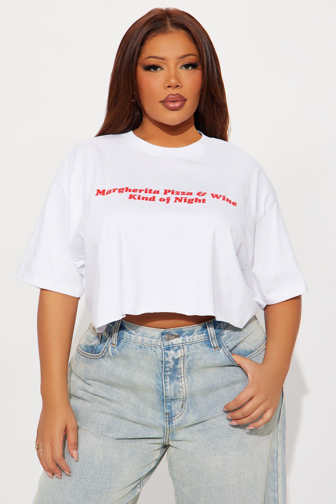 Pizza And Wine Night Cropped Tee - White