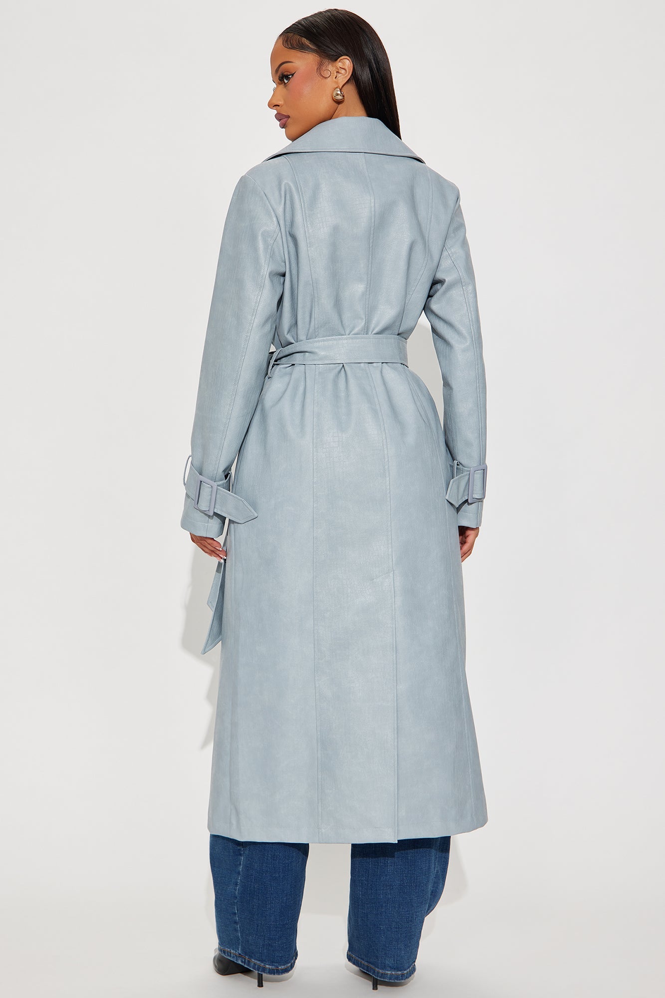 Holland Croc Embossed Trench Coat - Grey/Blue
