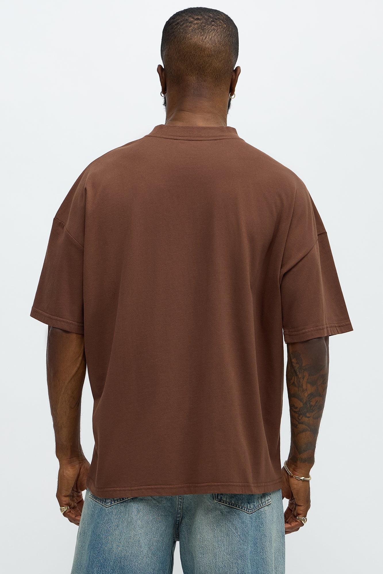 Oversized Mini Embroidery Heavy Weight Boxy tee - Dark Brown