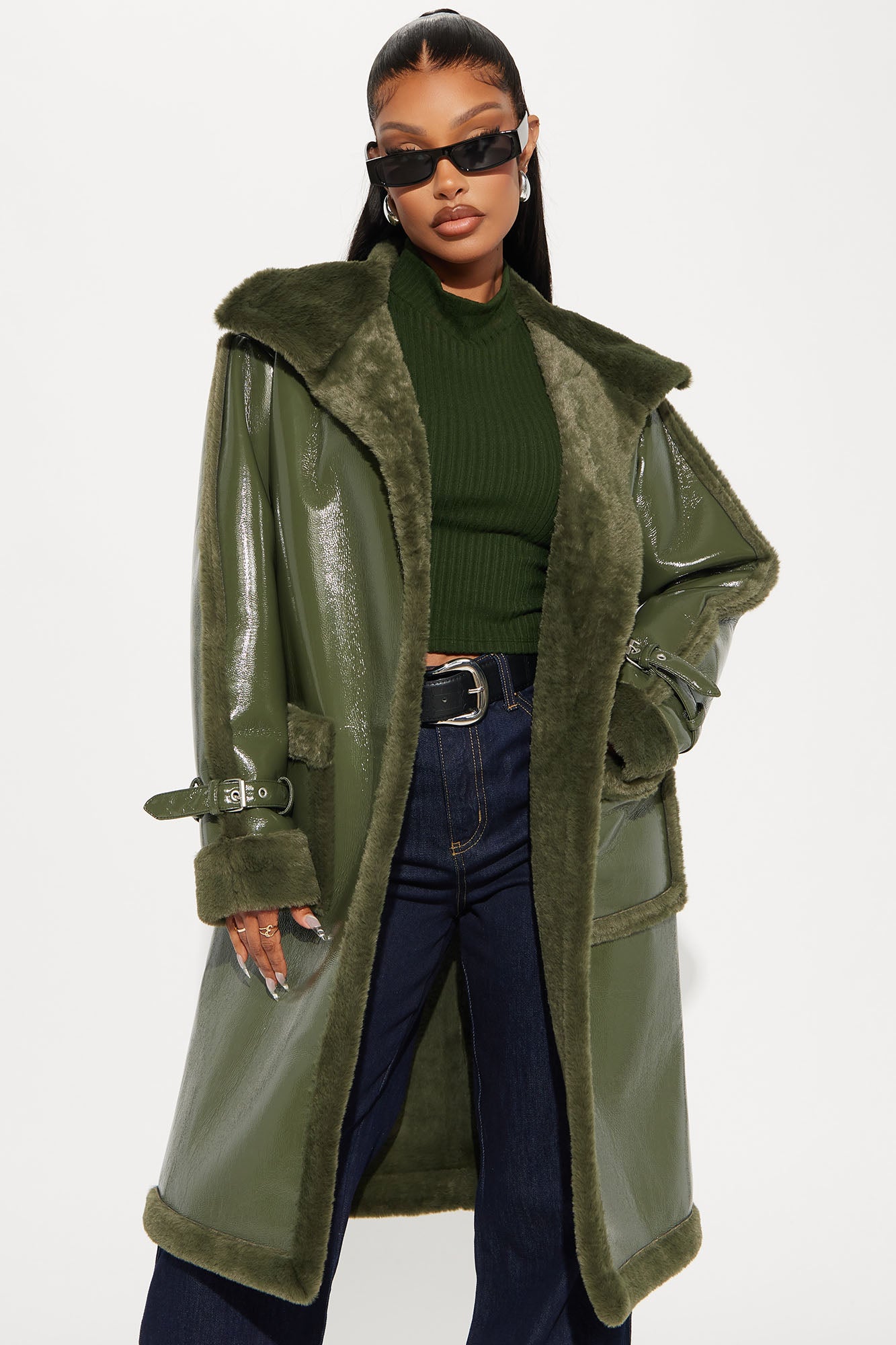Waiting Games Shearling Trench - Olive