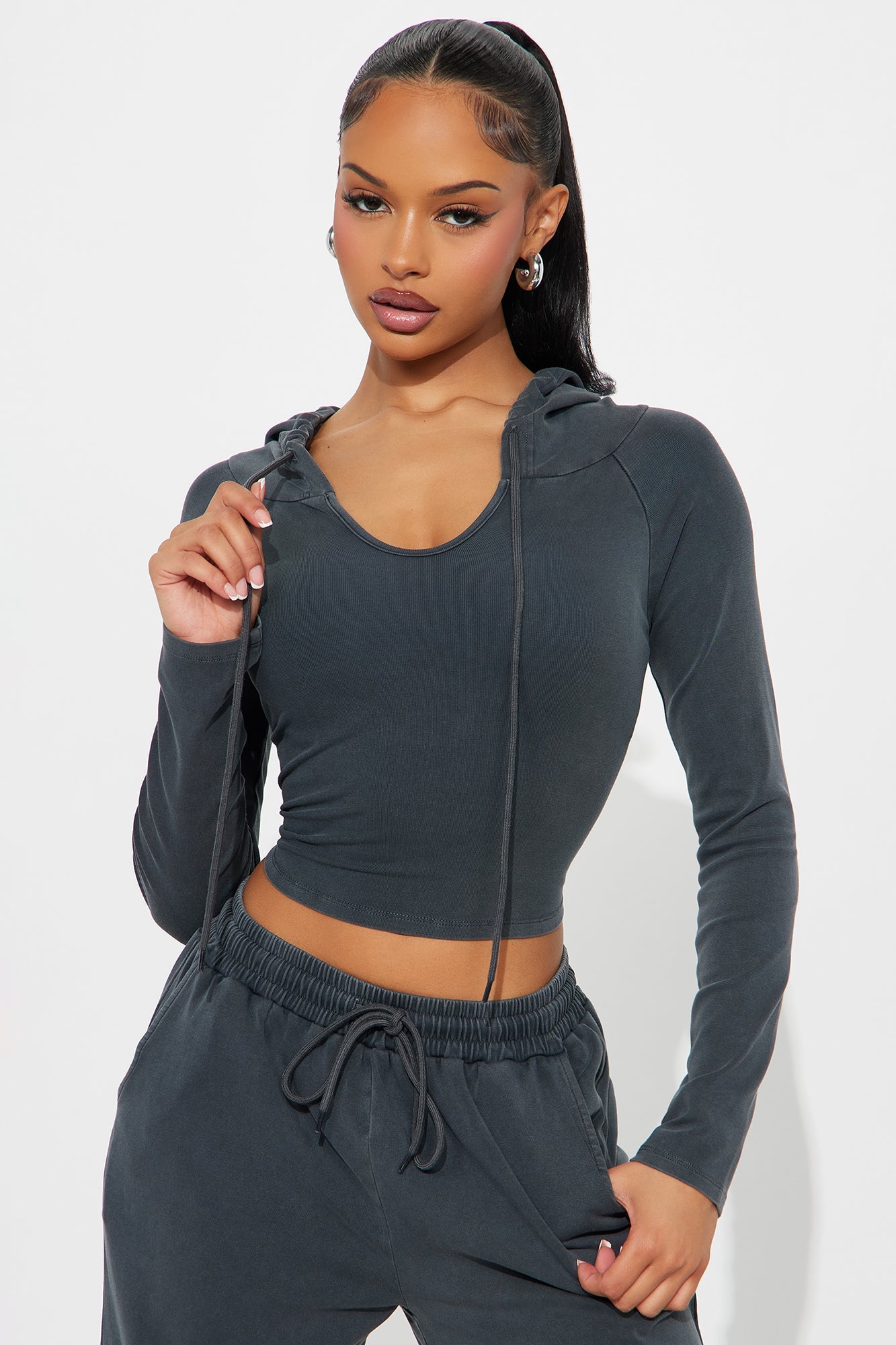 Keep It Casual Washed Pant Set - Charcoal