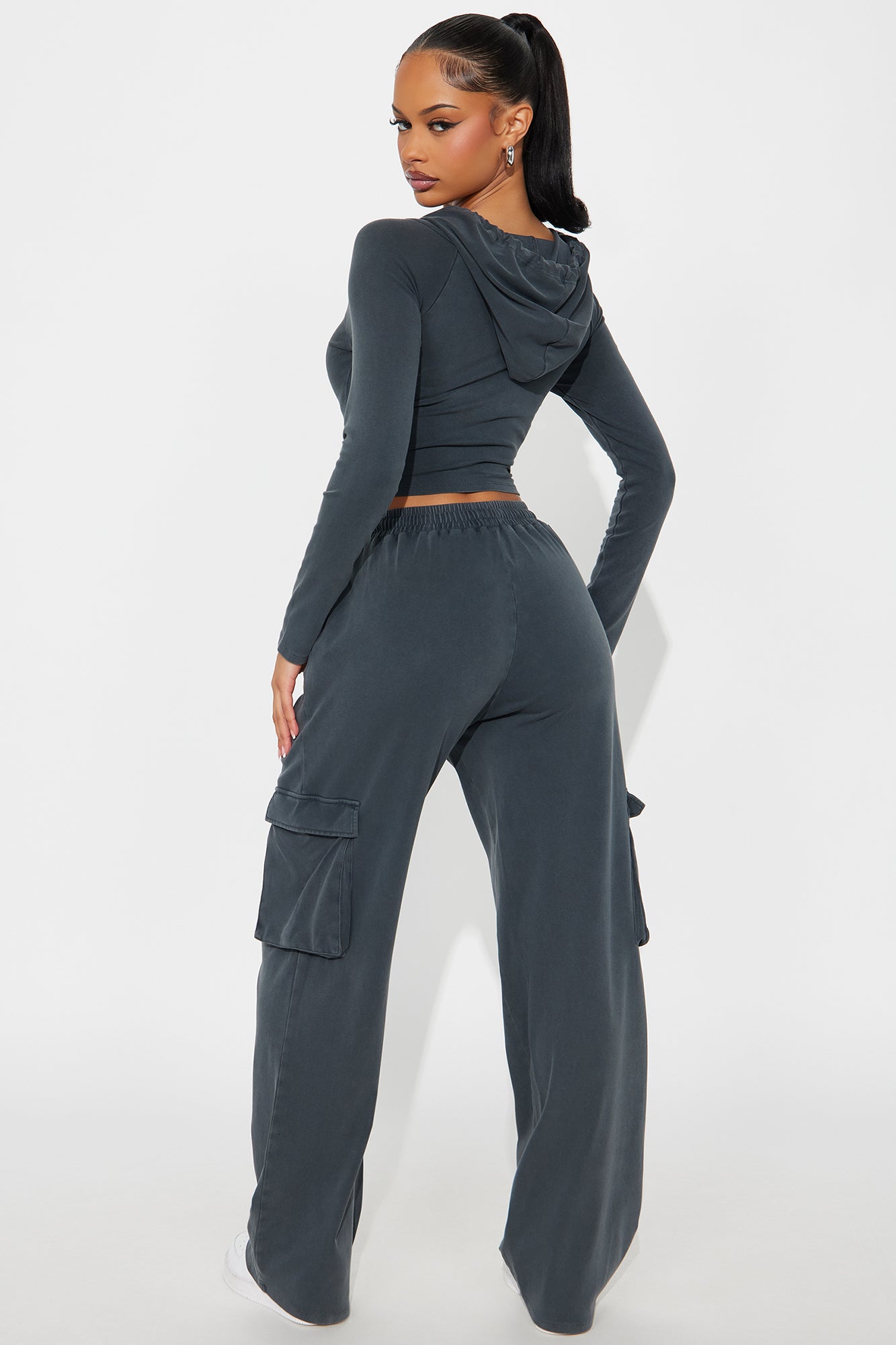 Keep It Casual Washed Pant Set - Charcoal