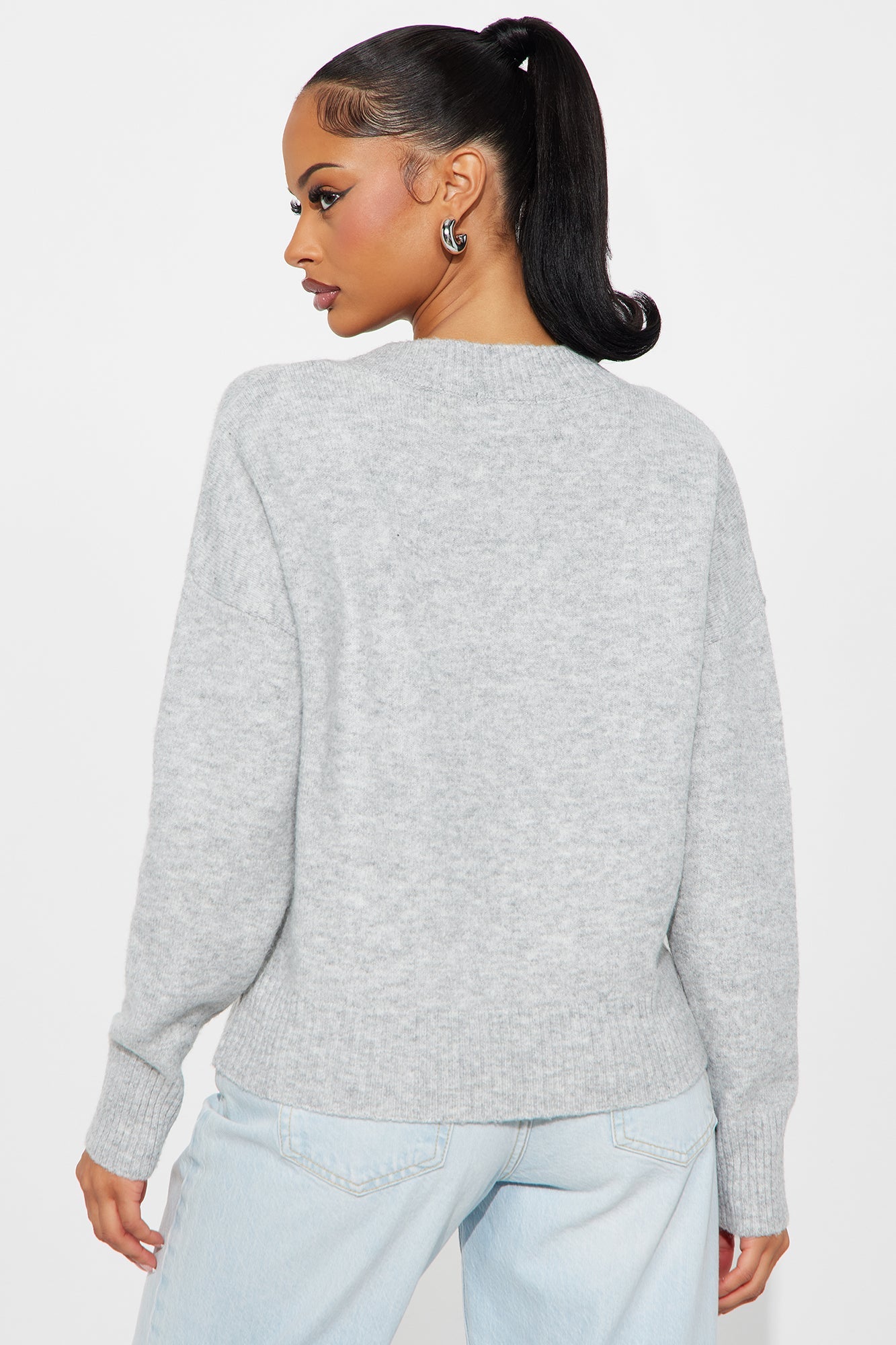 Kaitlyn V Neck Sweater - Heather Grey