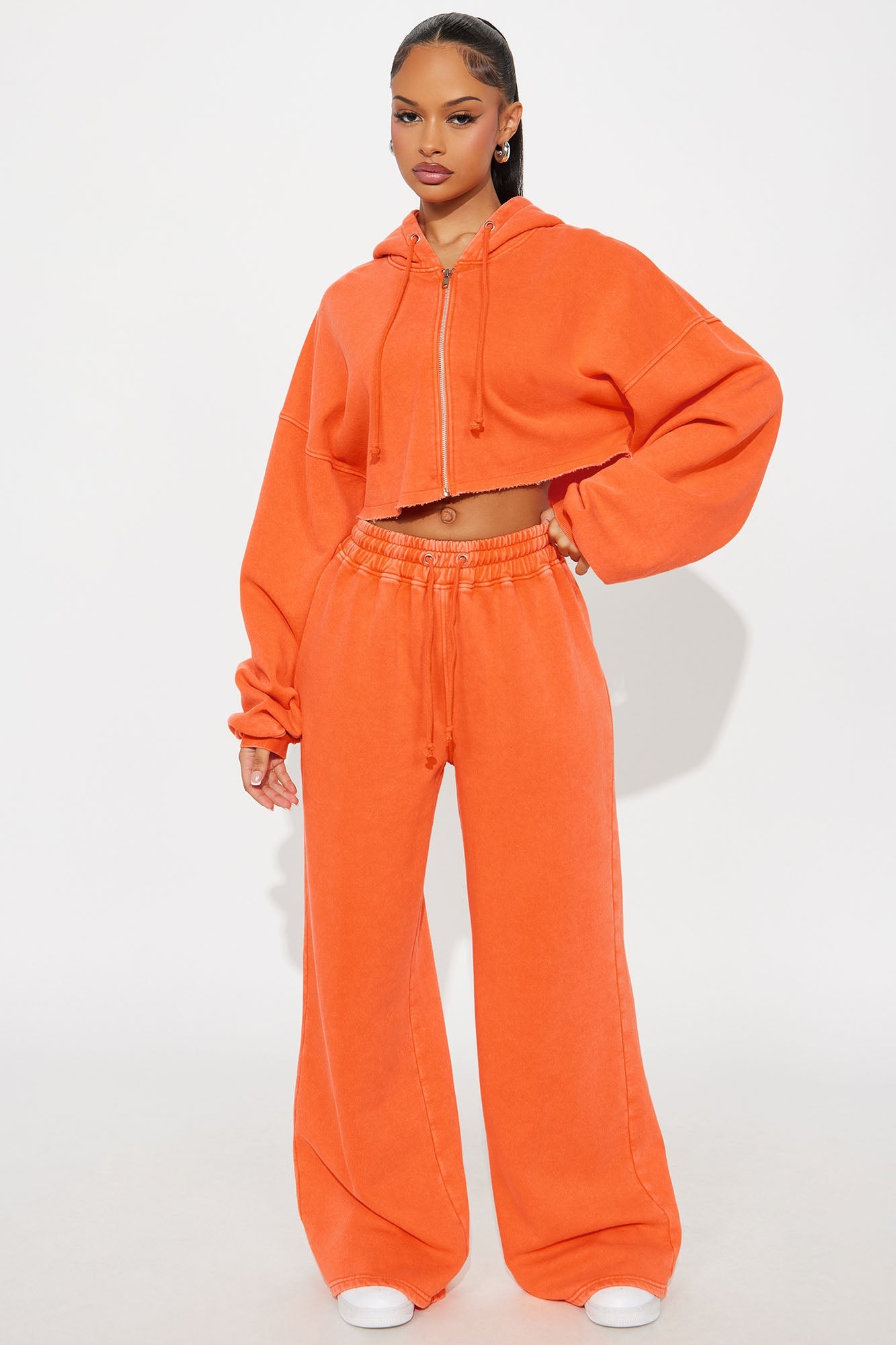 On The Go Fleece Pant Set - Orange