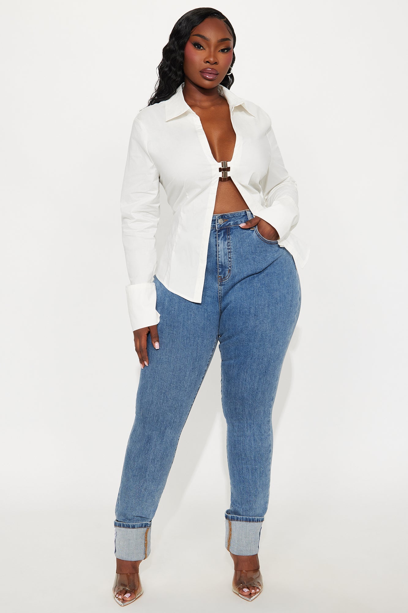 High Sensation Buckled Poplin Top - White