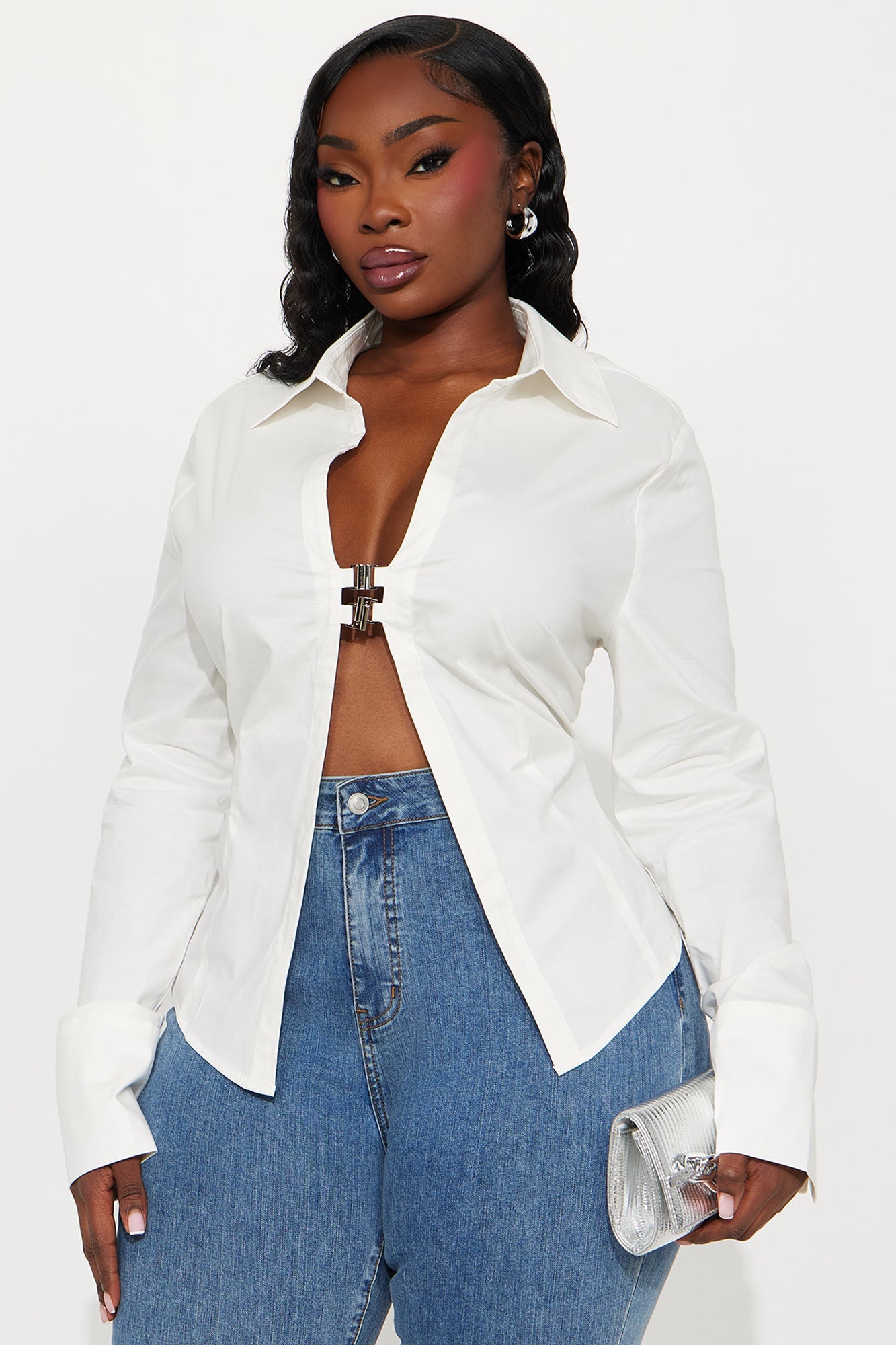 High Sensation Buckled Poplin Top - White