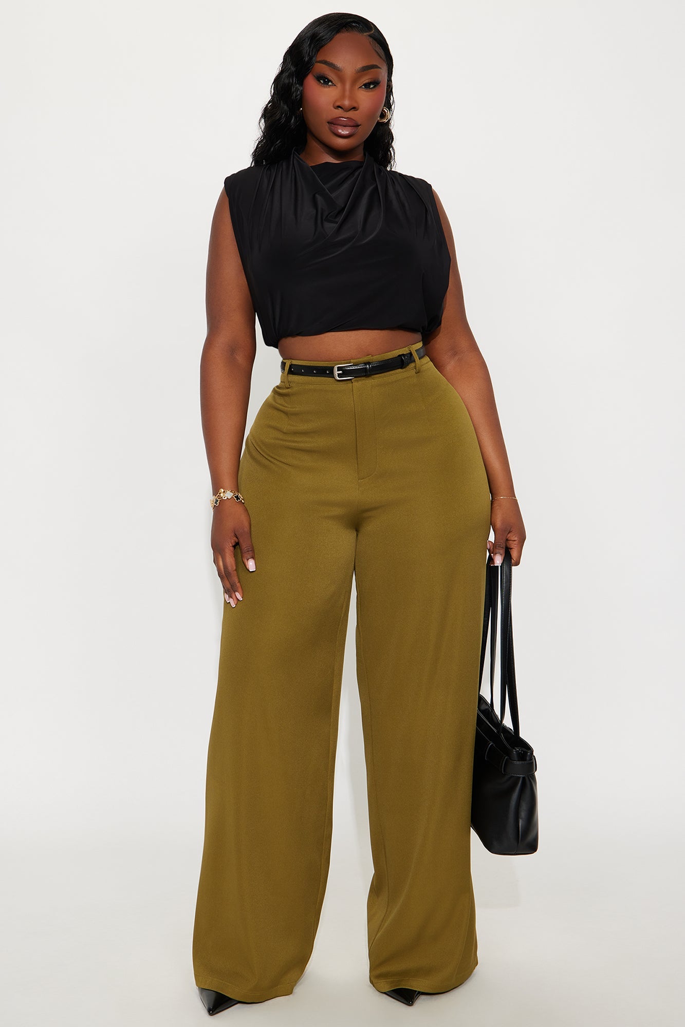 Sloane High Rise Belted Trouser Pant - Olive