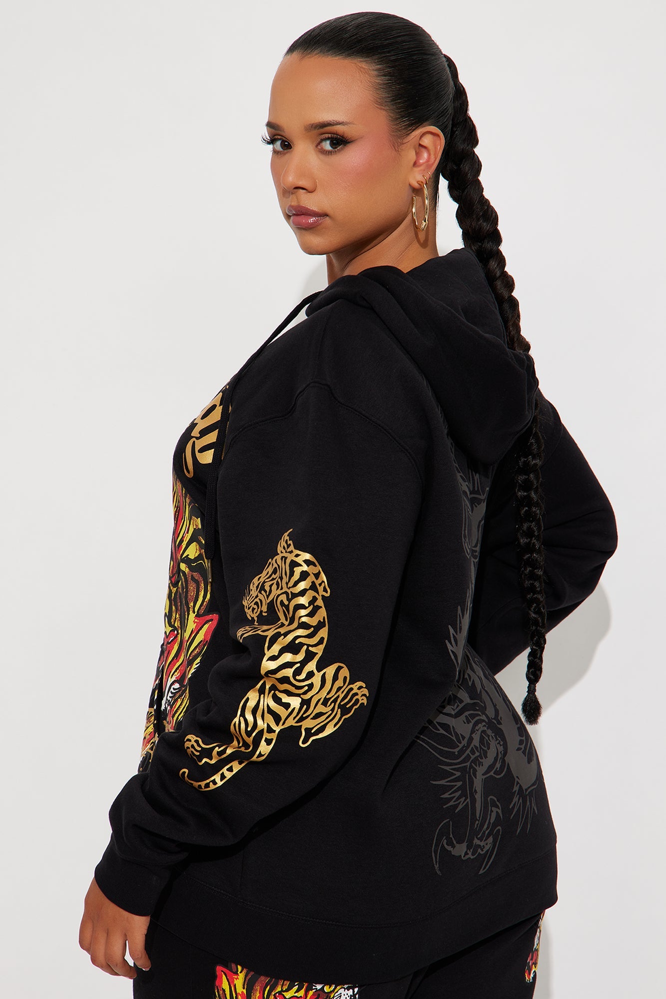 Ed Hardy Deja Vu Tiger Zip Up Hoodie - Black