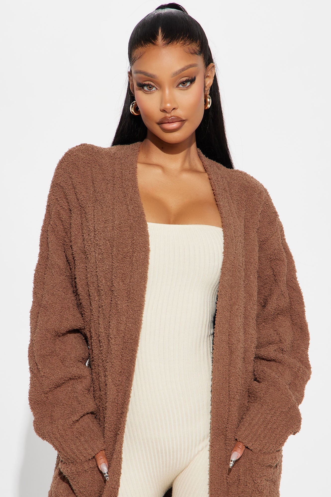 Staying In Fuzzy Long Cardigan - Mocha