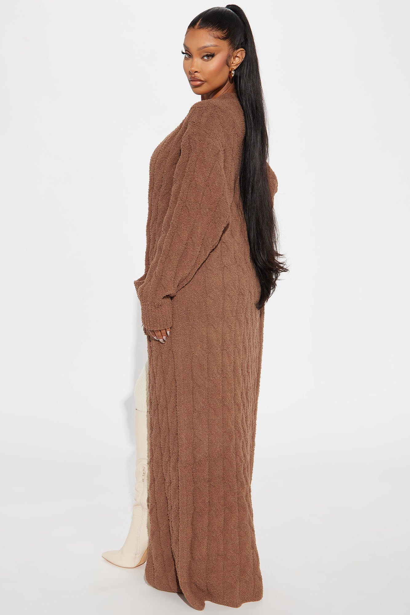Staying In Fuzzy Long Cardigan - Mocha