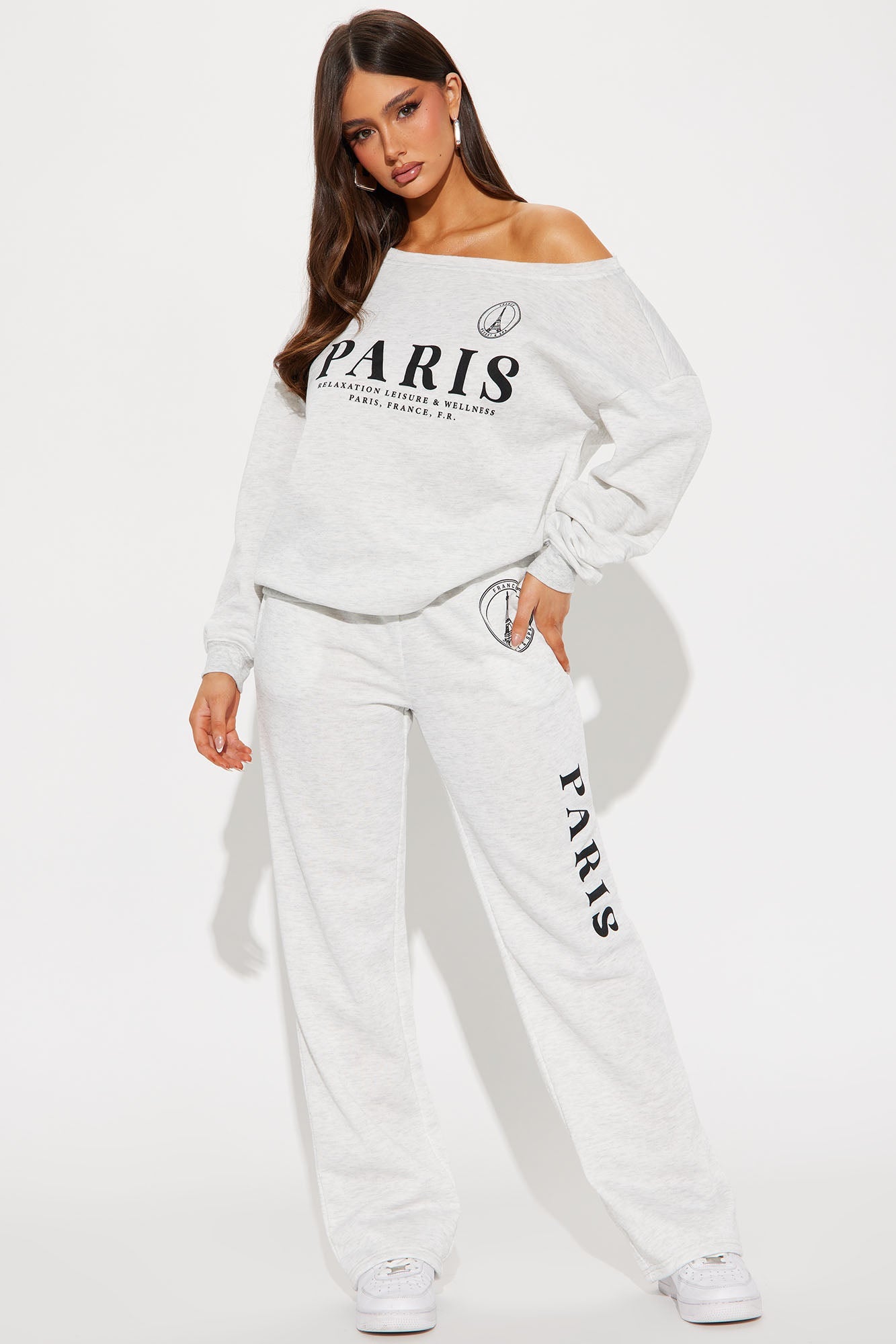 Around The World Fleece Pant Set - Heather Grey