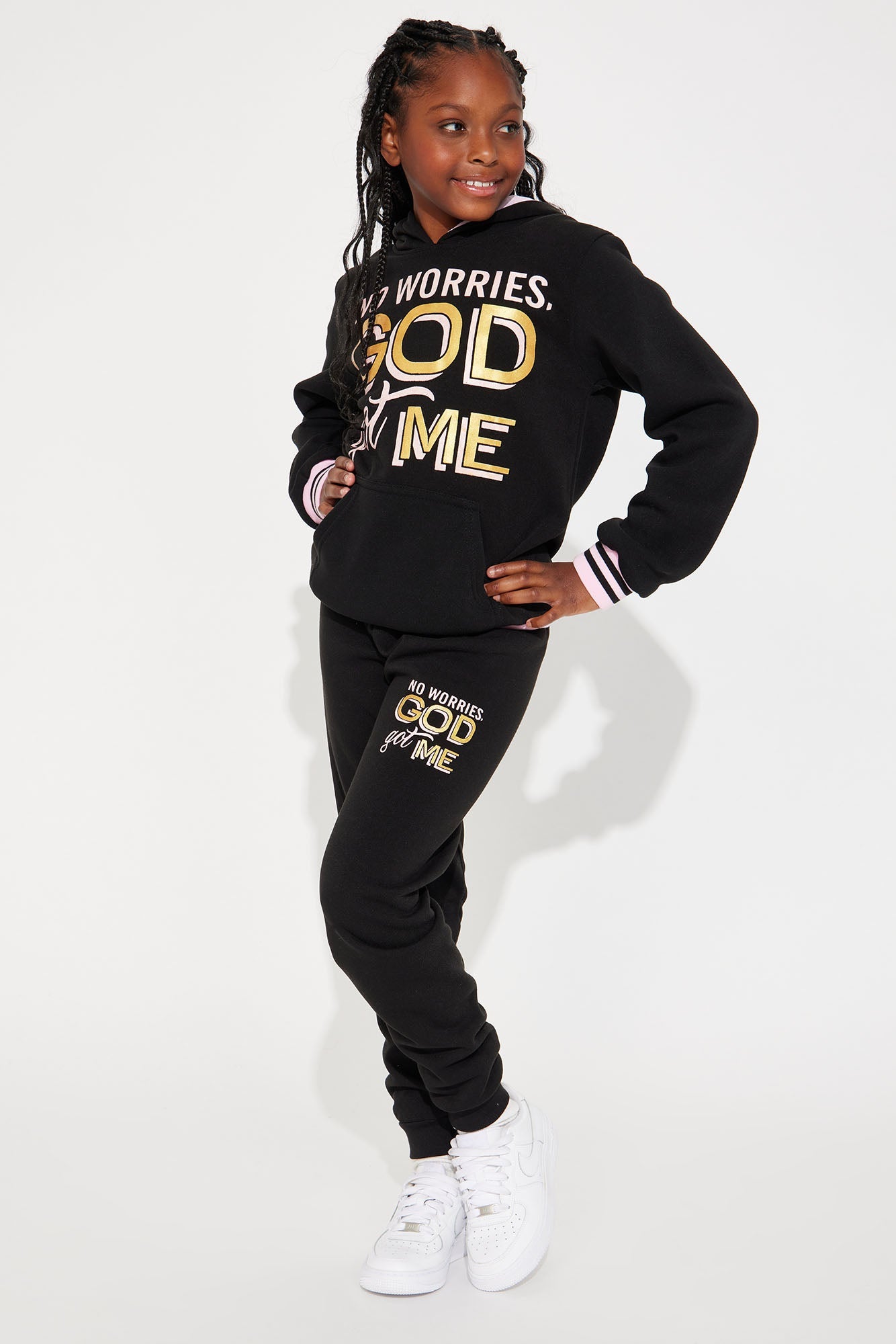 Mini God Got Me Fleece Set - Black