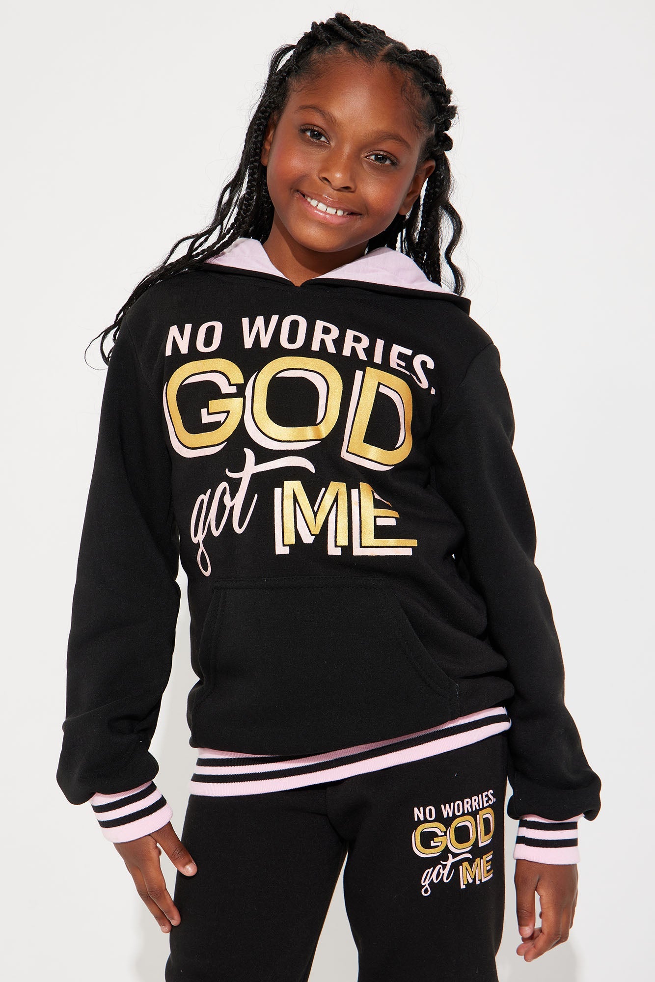 Mini God Got Me Fleece Set - Black
