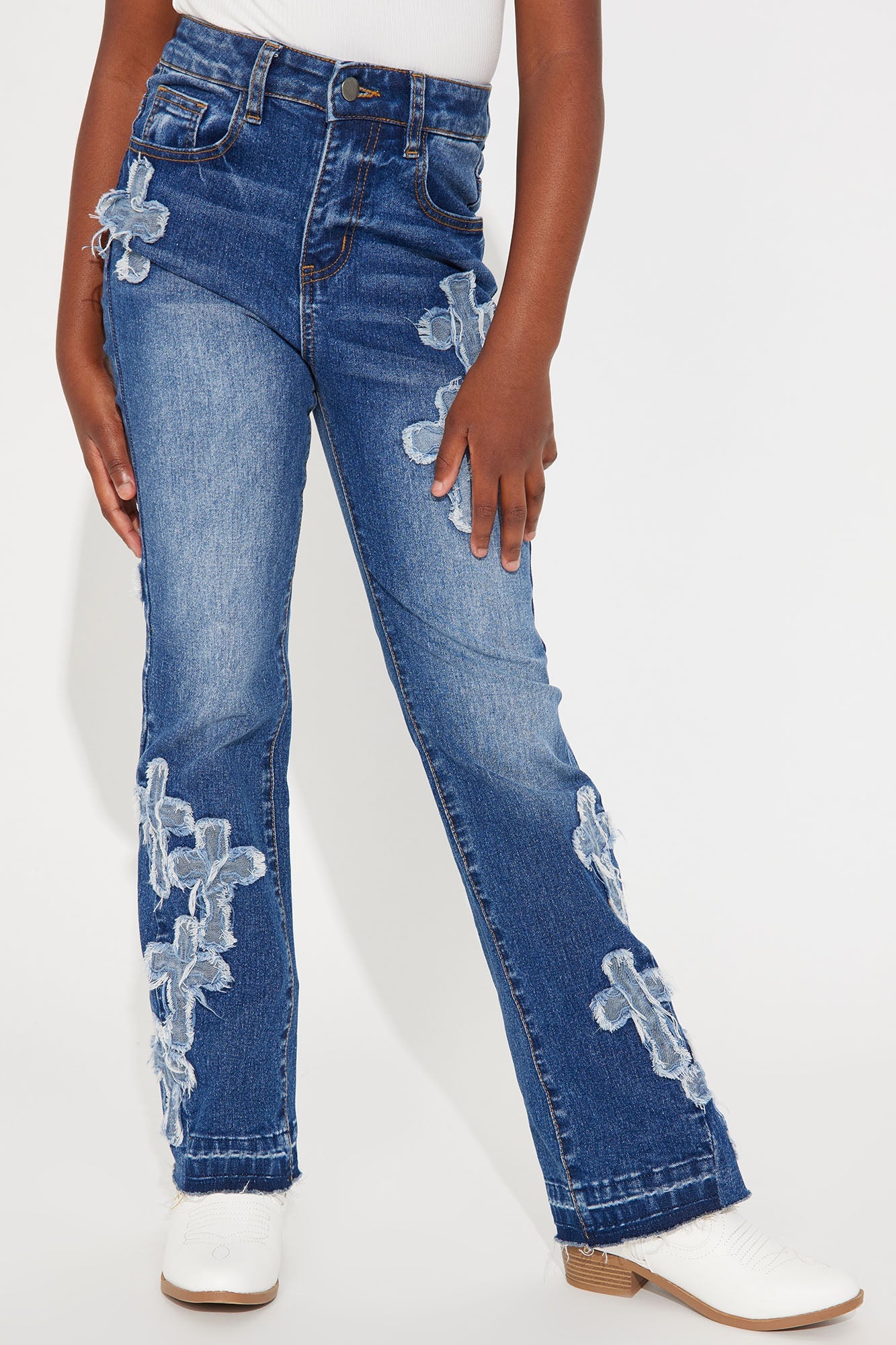 Mini Do I Ever Cross Your Mind Stacked Flare Jean - Medium Wash