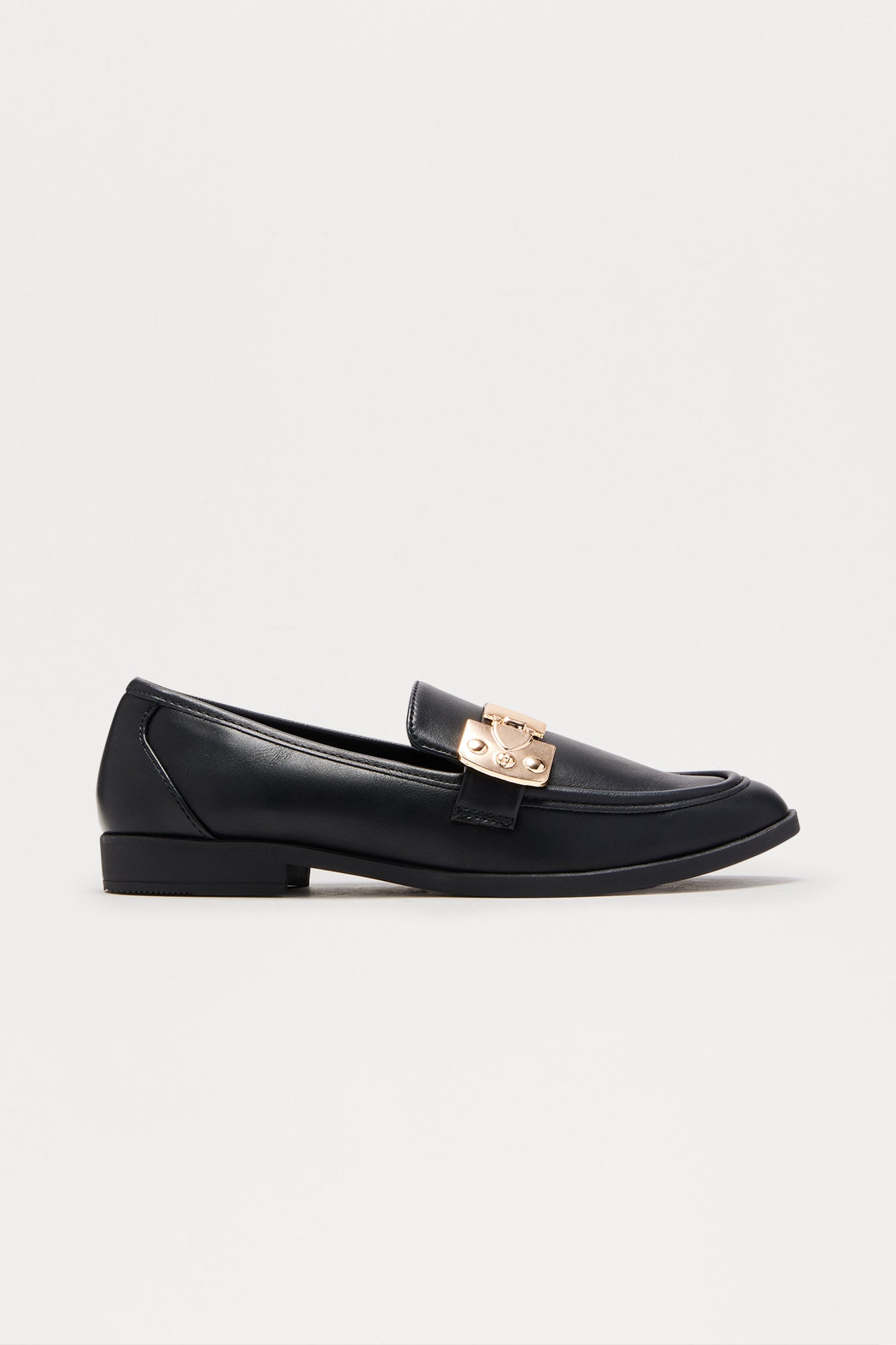 Junia Buckle Faux Patent Loafers - Black