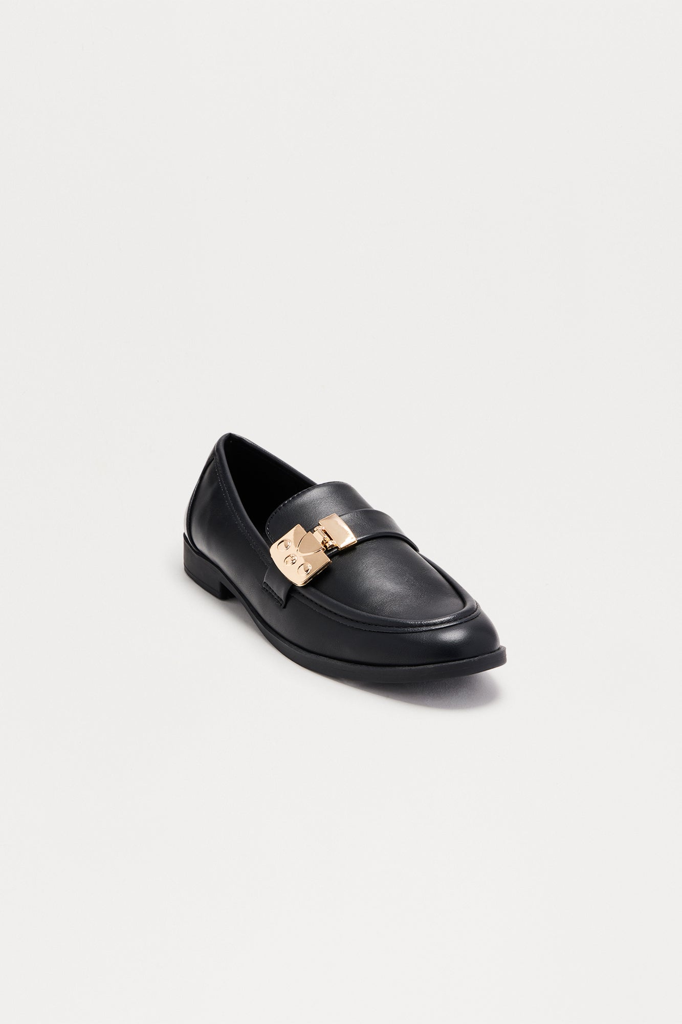 Junia Buckle Faux Patent Loafers - Black