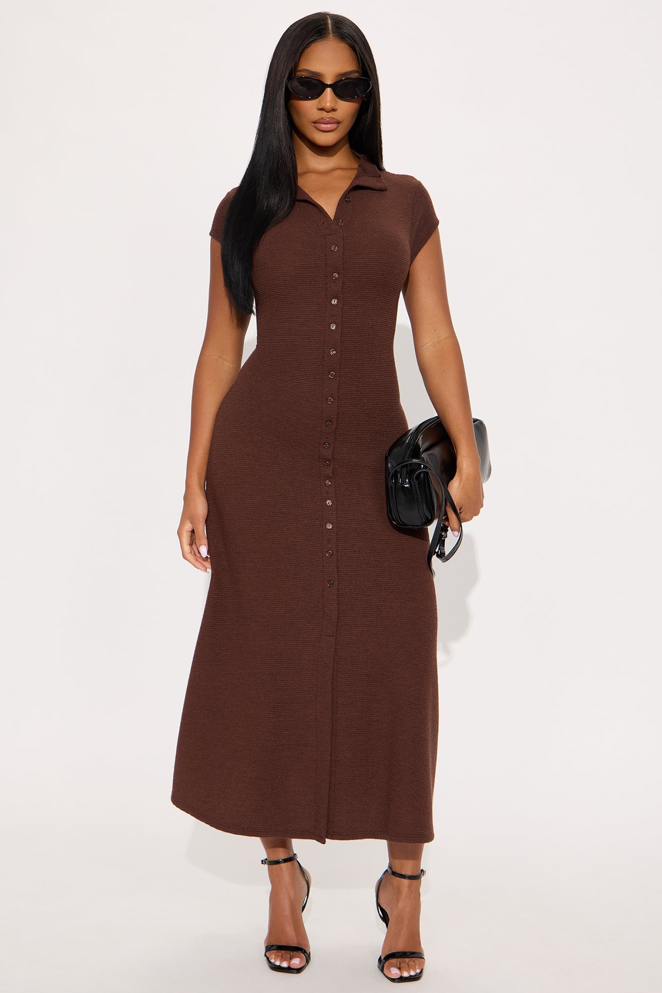 Dara Textured Midi Dress - Chocolate