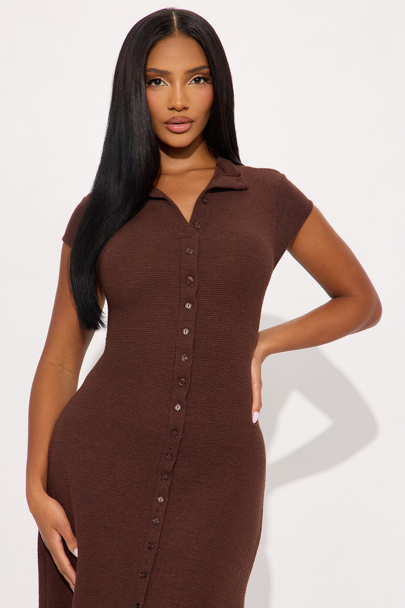 Dara Textured Midi Dress - Chocolate