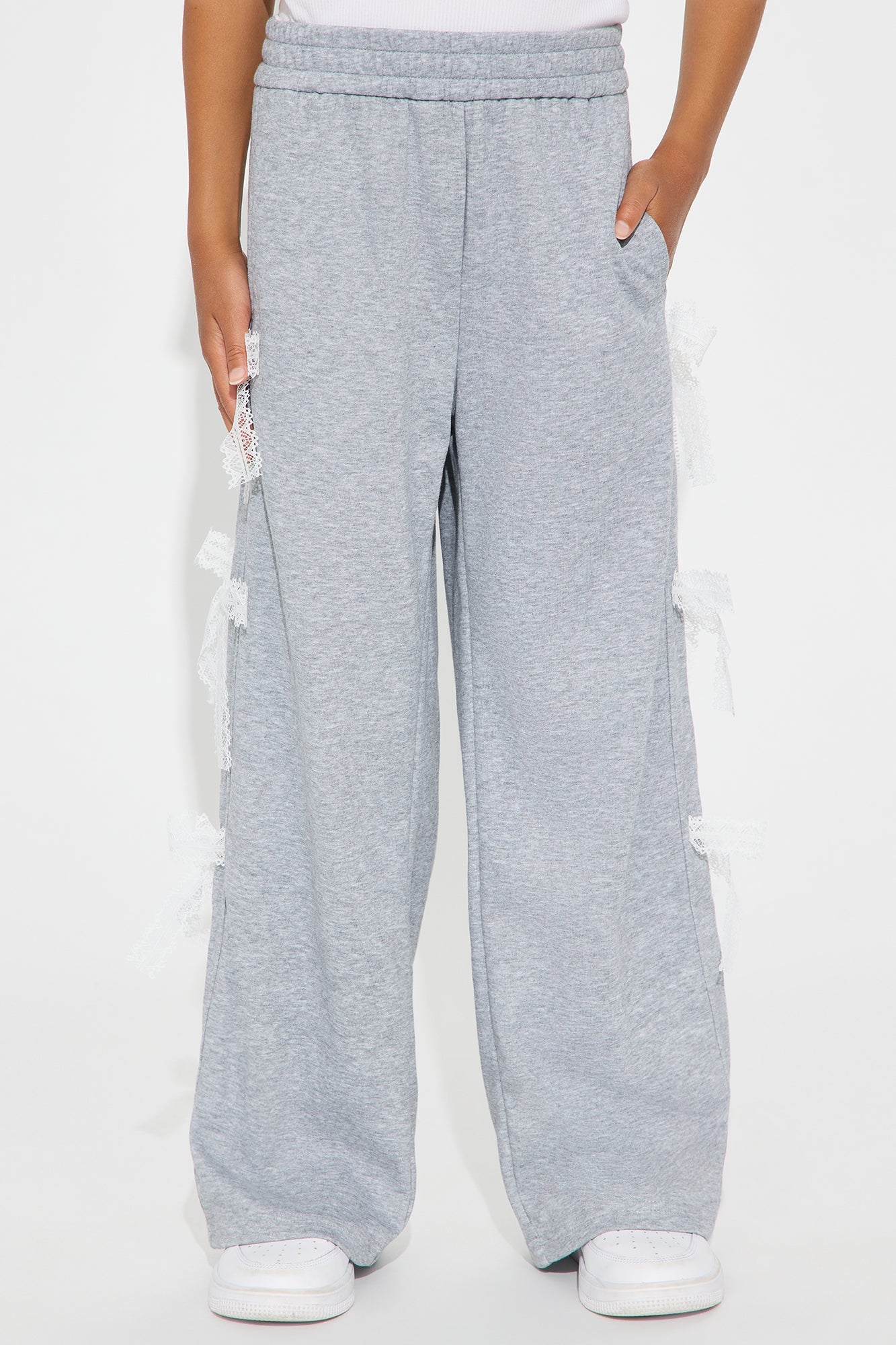 Mini Amazing Day Lace Bow Pants - Heather Grey