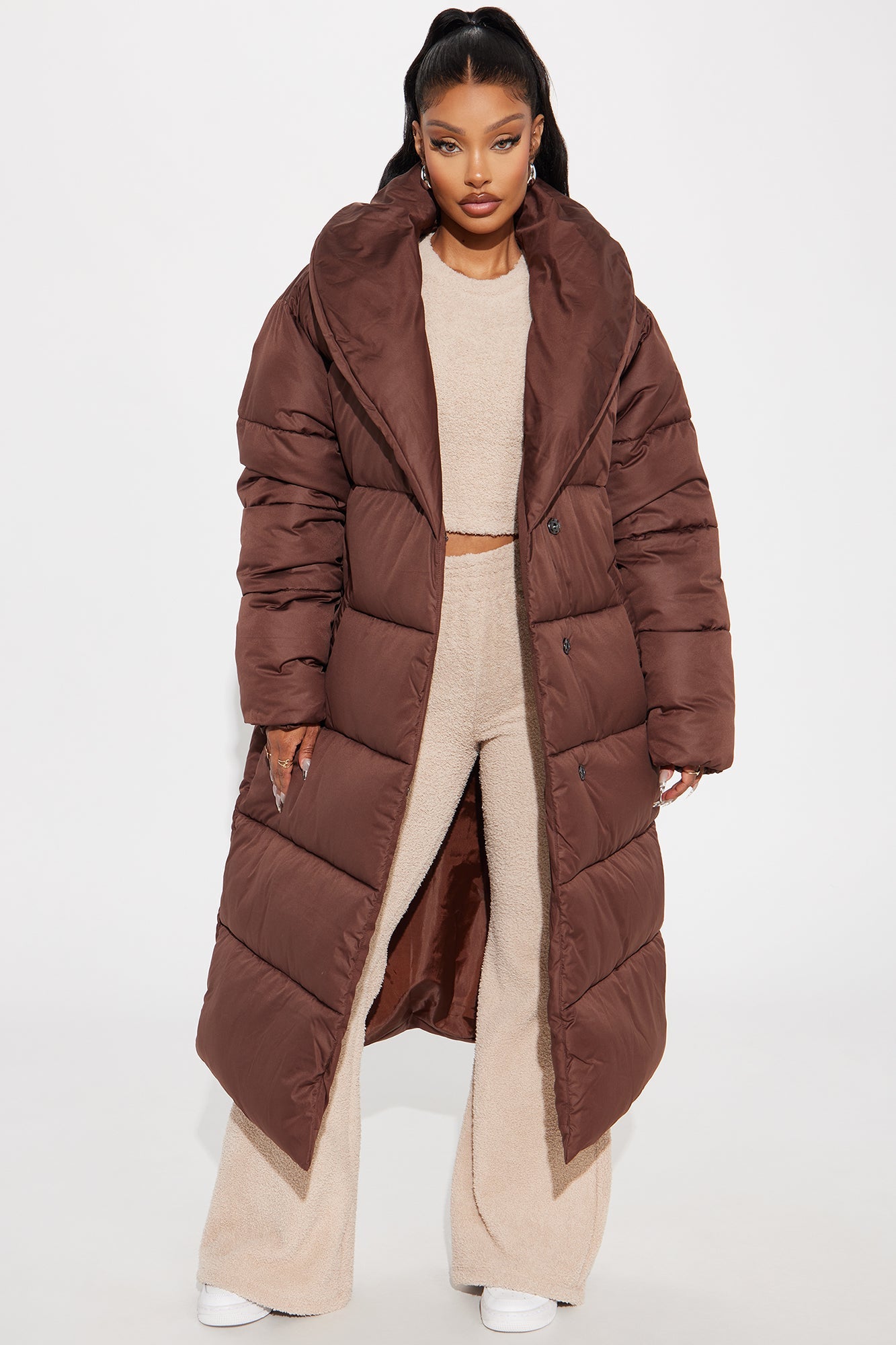 Hold You Down Oversized Long Puffer - Chocolate