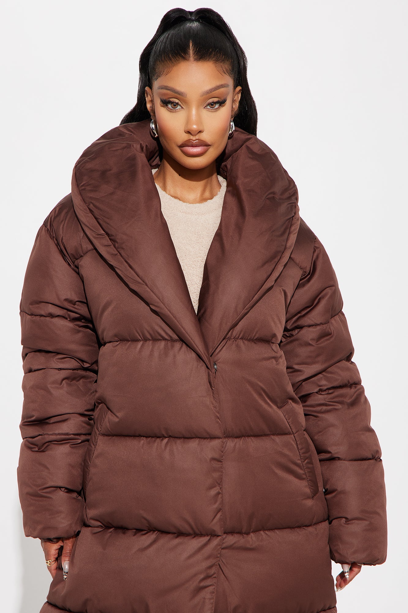 Hold You Down Oversized Long Puffer - Chocolate
