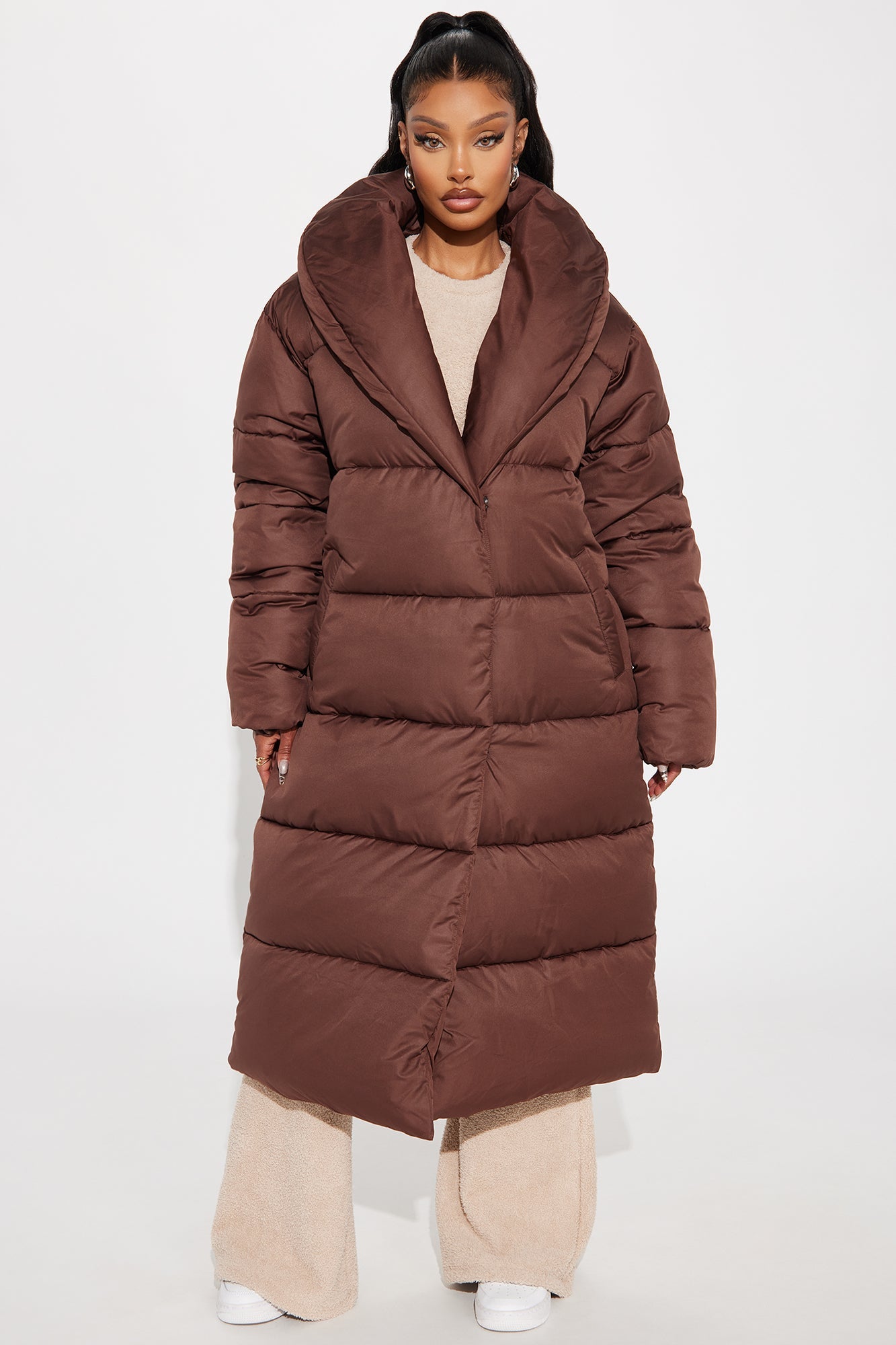 Hold You Down Oversized Long Puffer - Chocolate