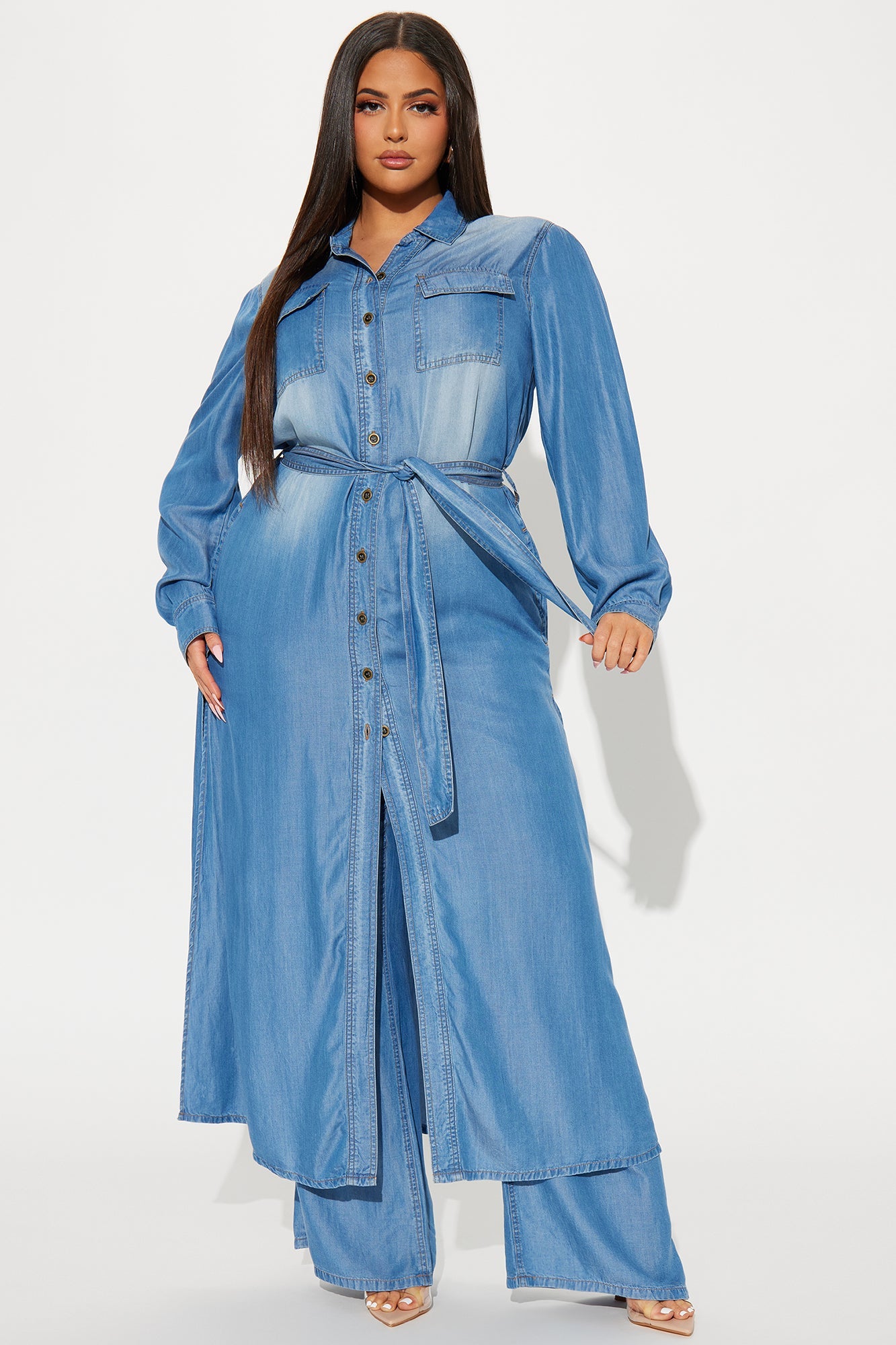 Urban Blues Washed Wide Leg Pant Set - Medium Wash
