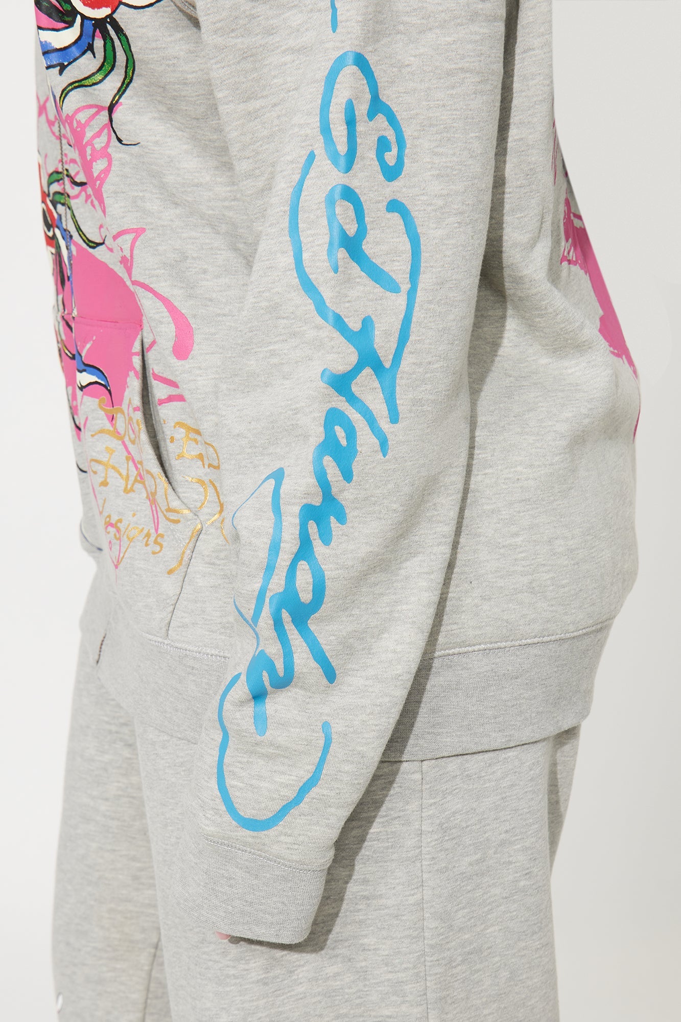 Ed Hardy Butterflies Zip Up Oversized Hoodie - Heather Grey