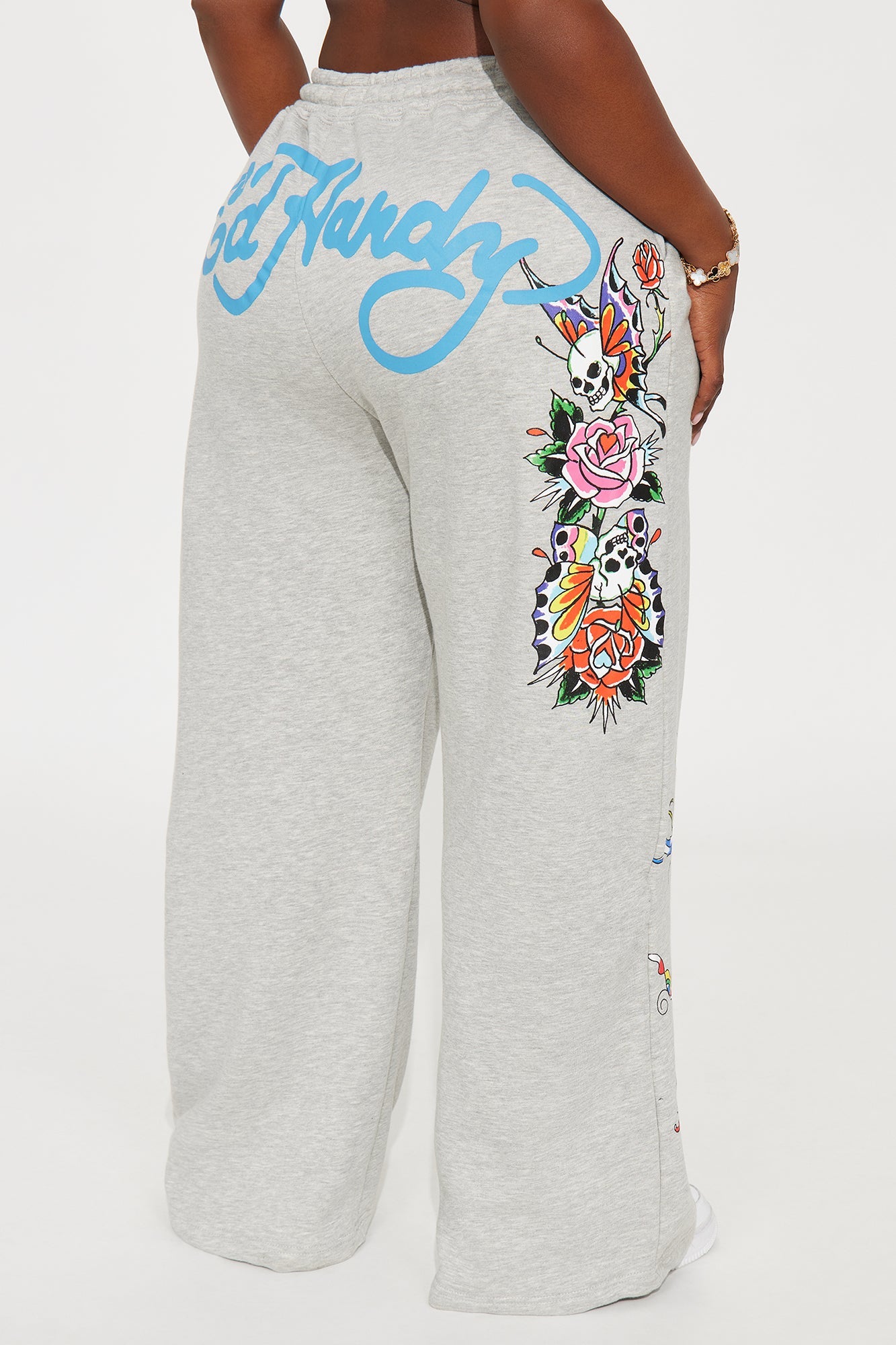 Ed Hardy Butterflies Wide Leg Pant - Heather Grey