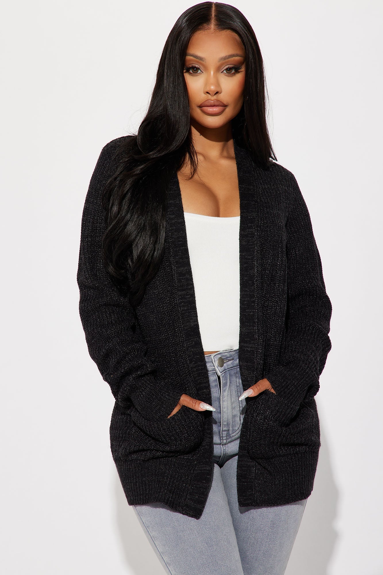 Zoe Two Pocket Cardigan - Black/Charcoal