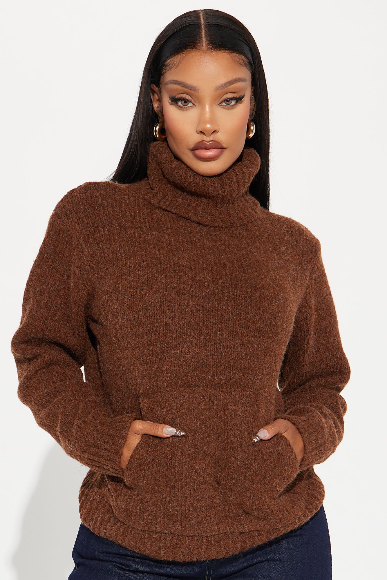 Feels Like Fall Turtle Neck Sweater - Chocolate