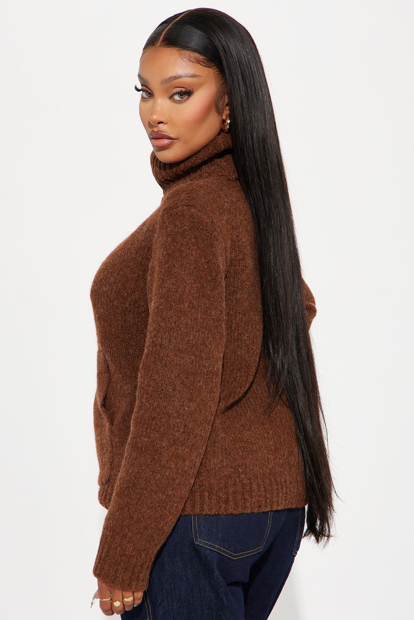 Feels Like Fall Turtle Neck Sweater - Chocolate