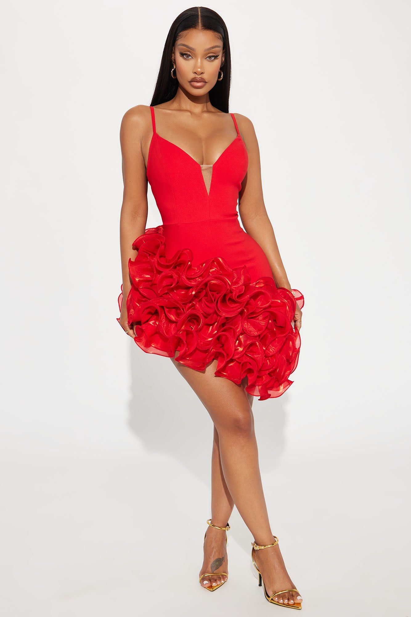 Bossa Nova Ruffle Mini Dress - Red