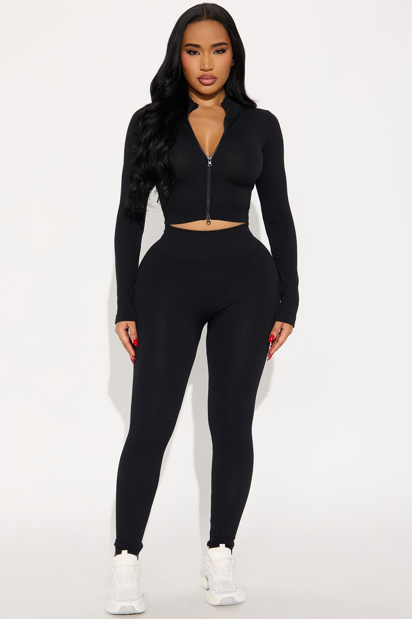 Serena Seamless Zip Up Legging Set - Black