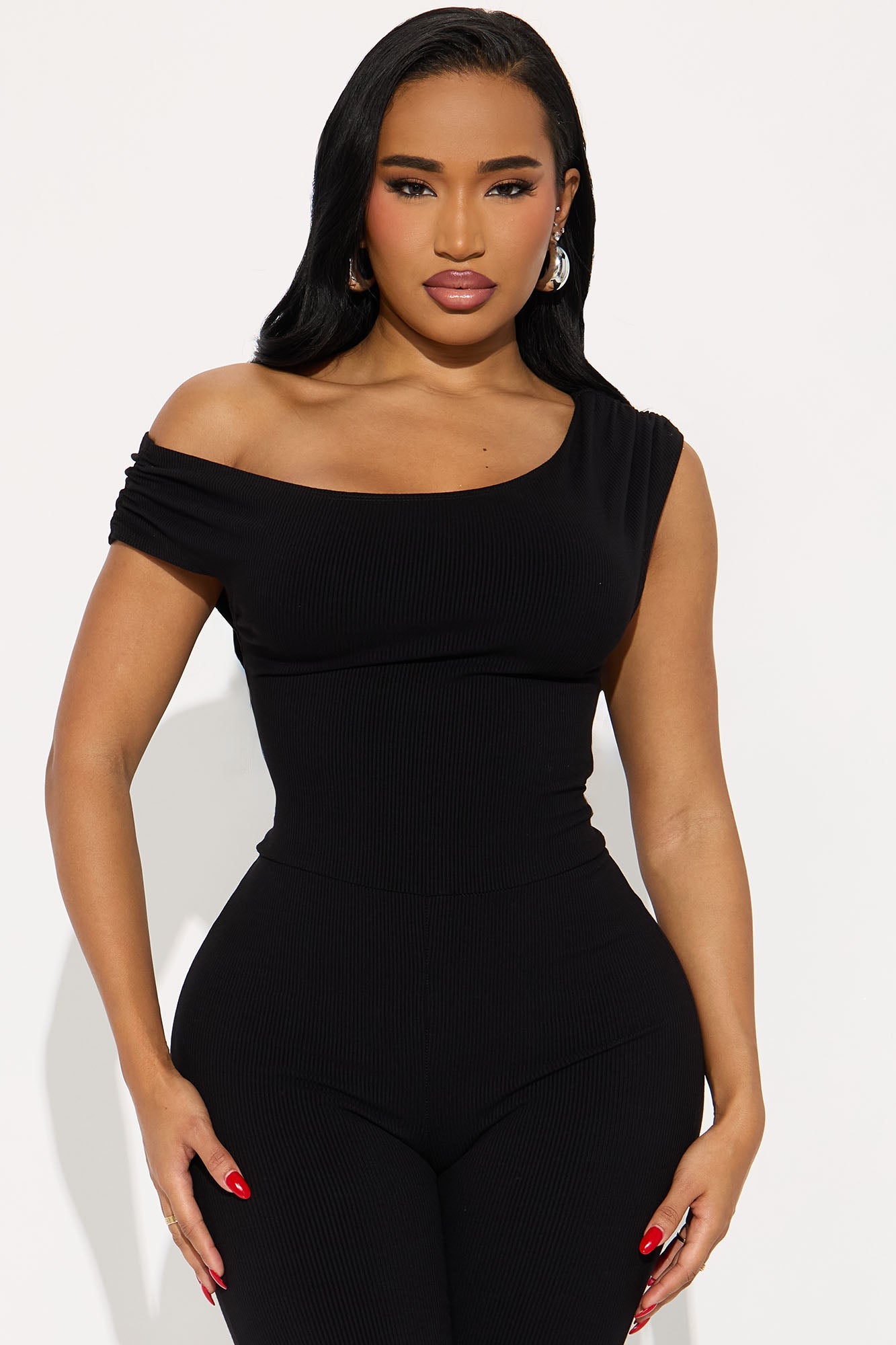 Delilah Snatched Off Shoulder Jumpsuit - Black