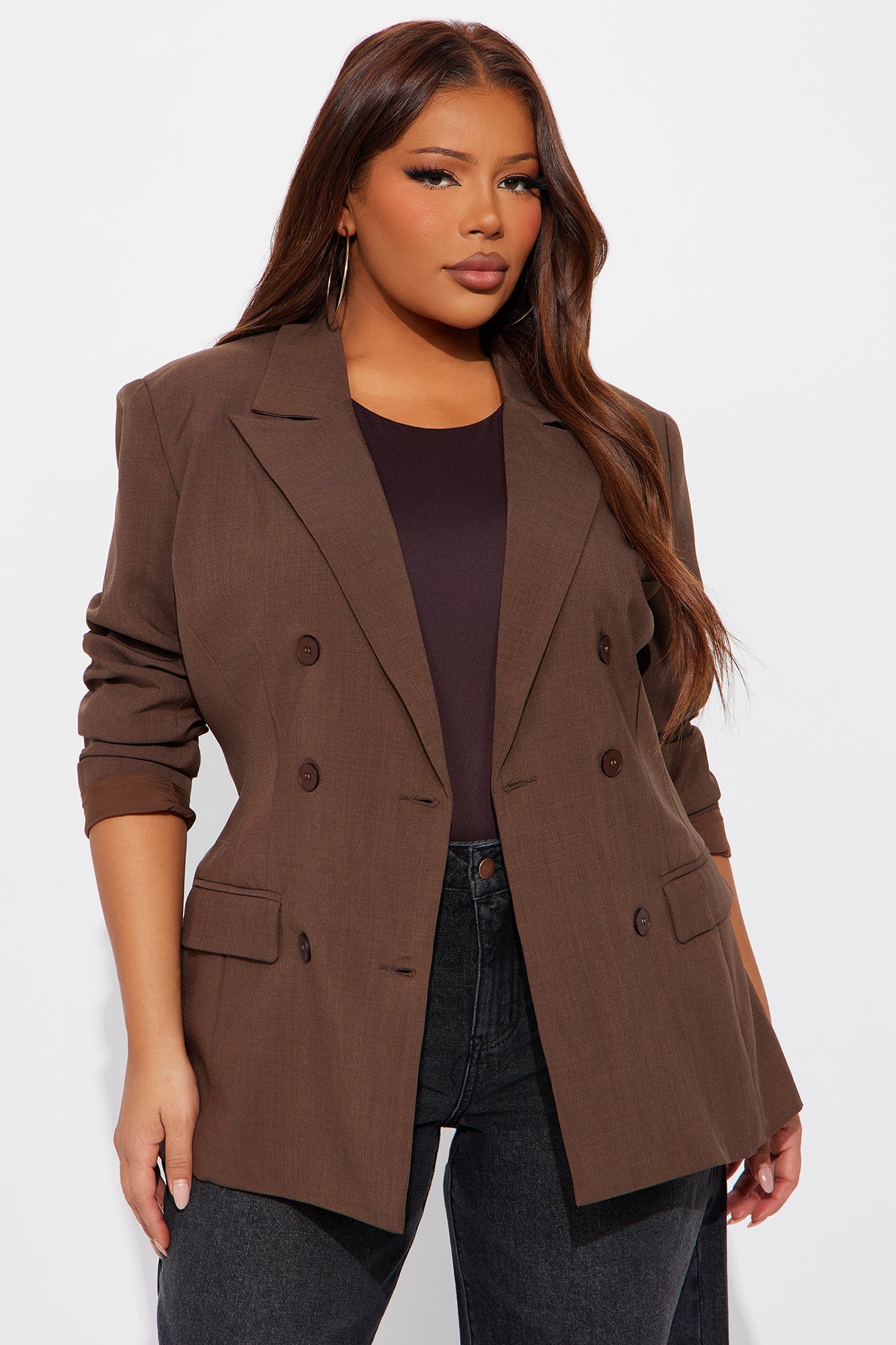 Giselle Double Breasted Hourglass Blazer - Chocolate