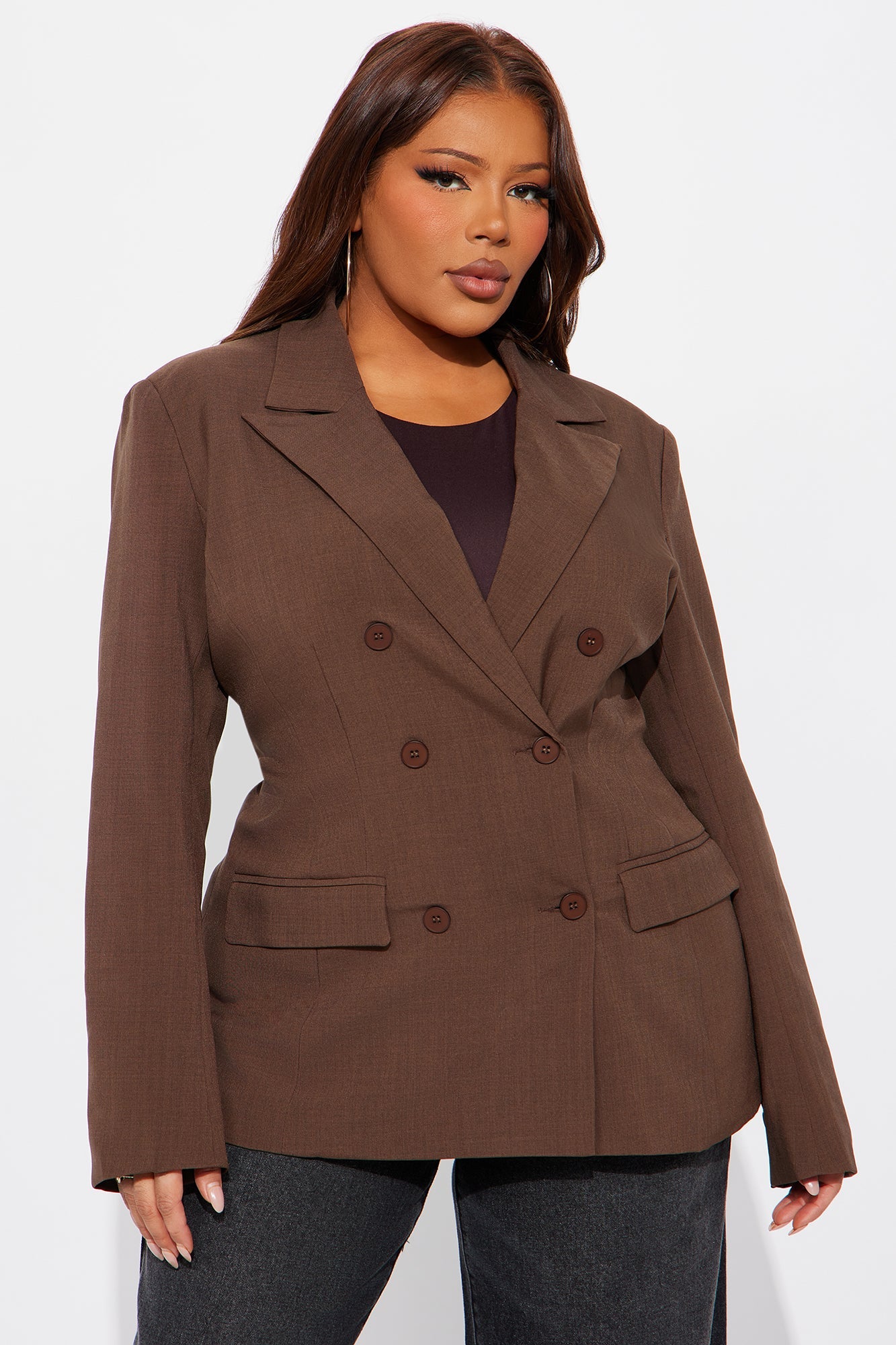 Giselle Double Breasted Hourglass Blazer - Chocolate