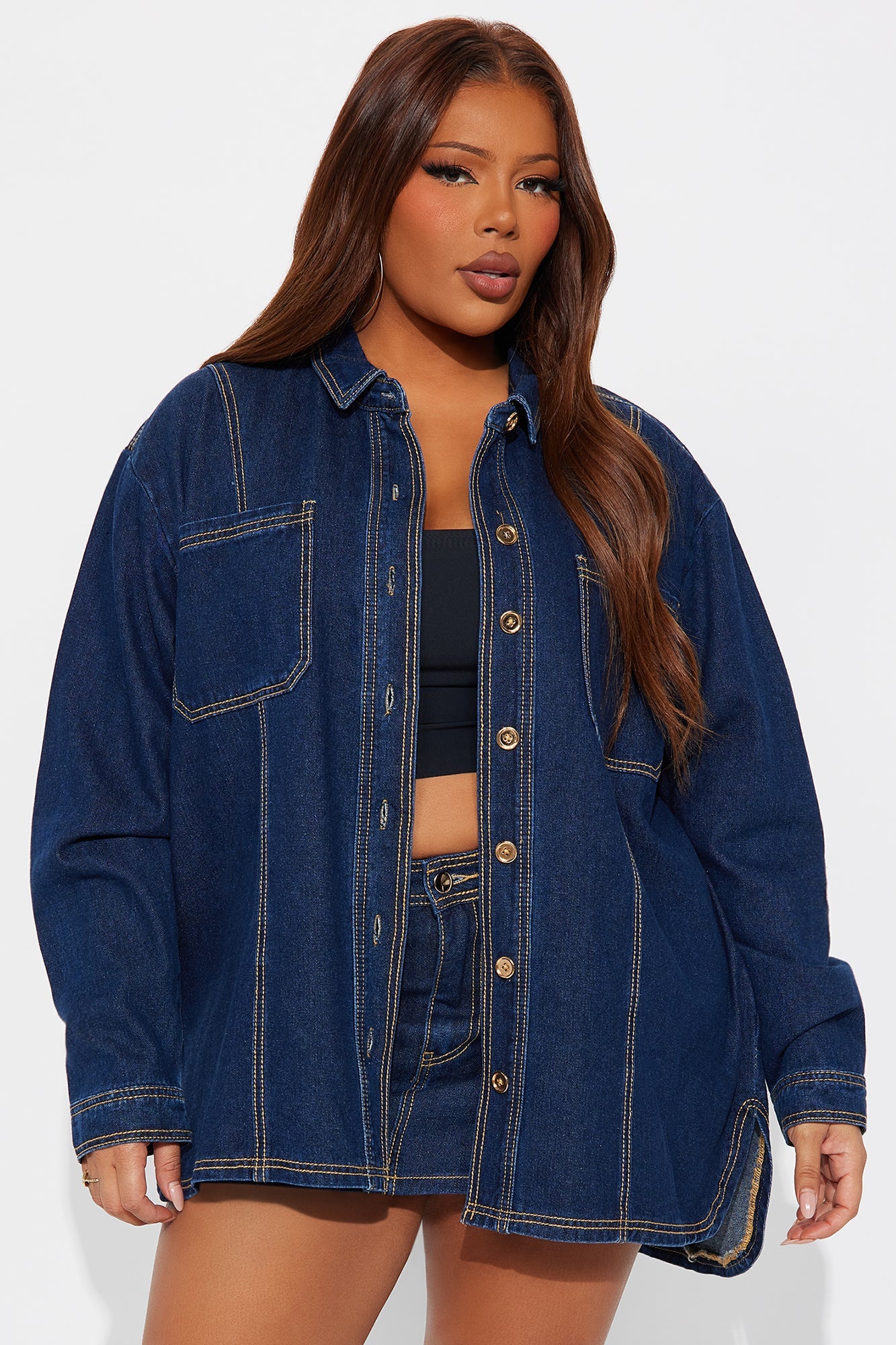 Coffee Dates Oversized Denim Jacket - Dark Wash