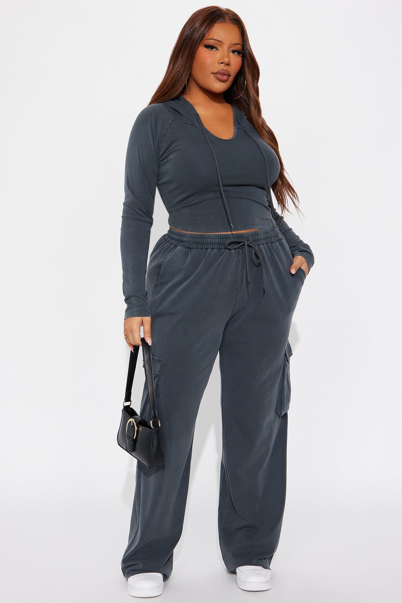 Keep It Casual Washed Pant Set - Charcoal