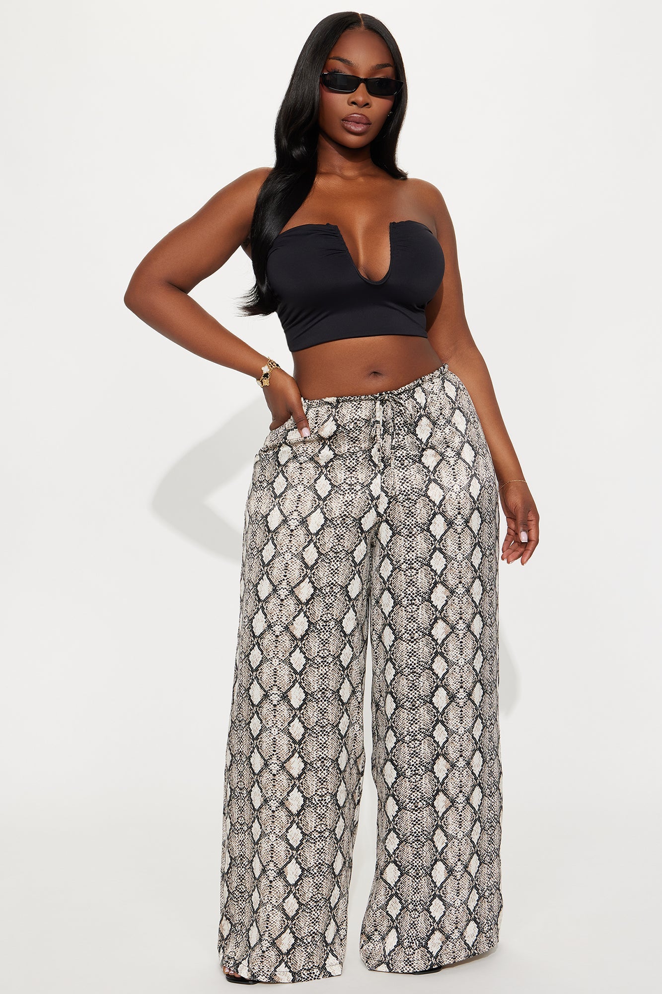 Augustine Satin Wide Leg Snake Skin Pant 32″ - Grey/Black
