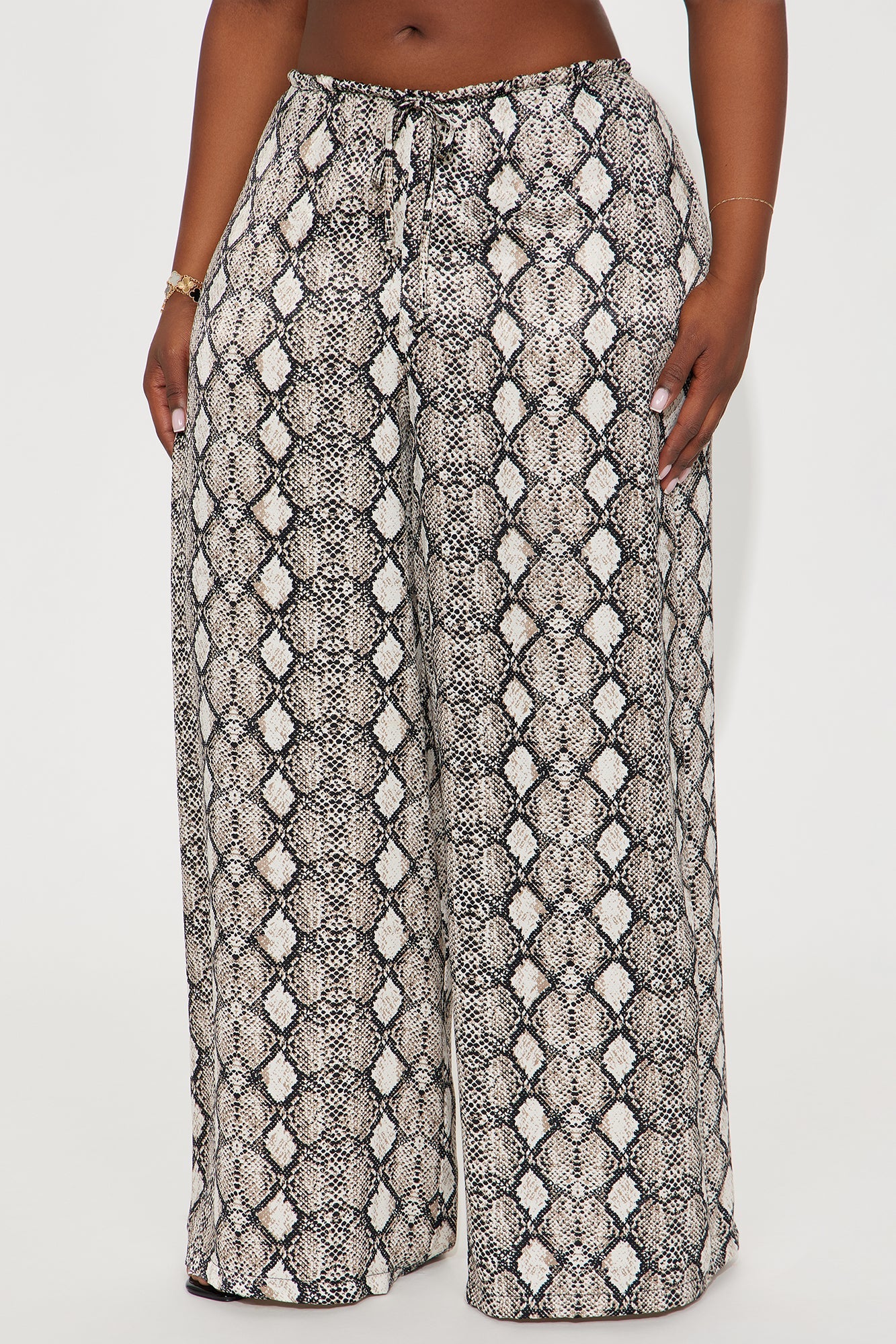 Augustine Satin Wide Leg Snake Skin Pant 32″ - Grey/Black