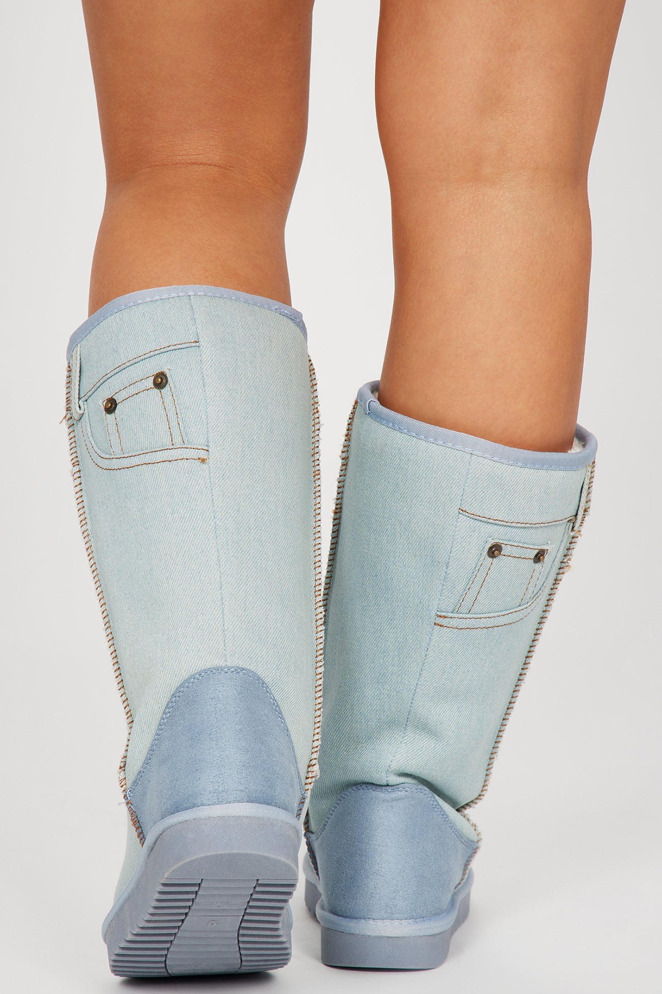 Written All Over Knee High Flat Boots - Light Blue