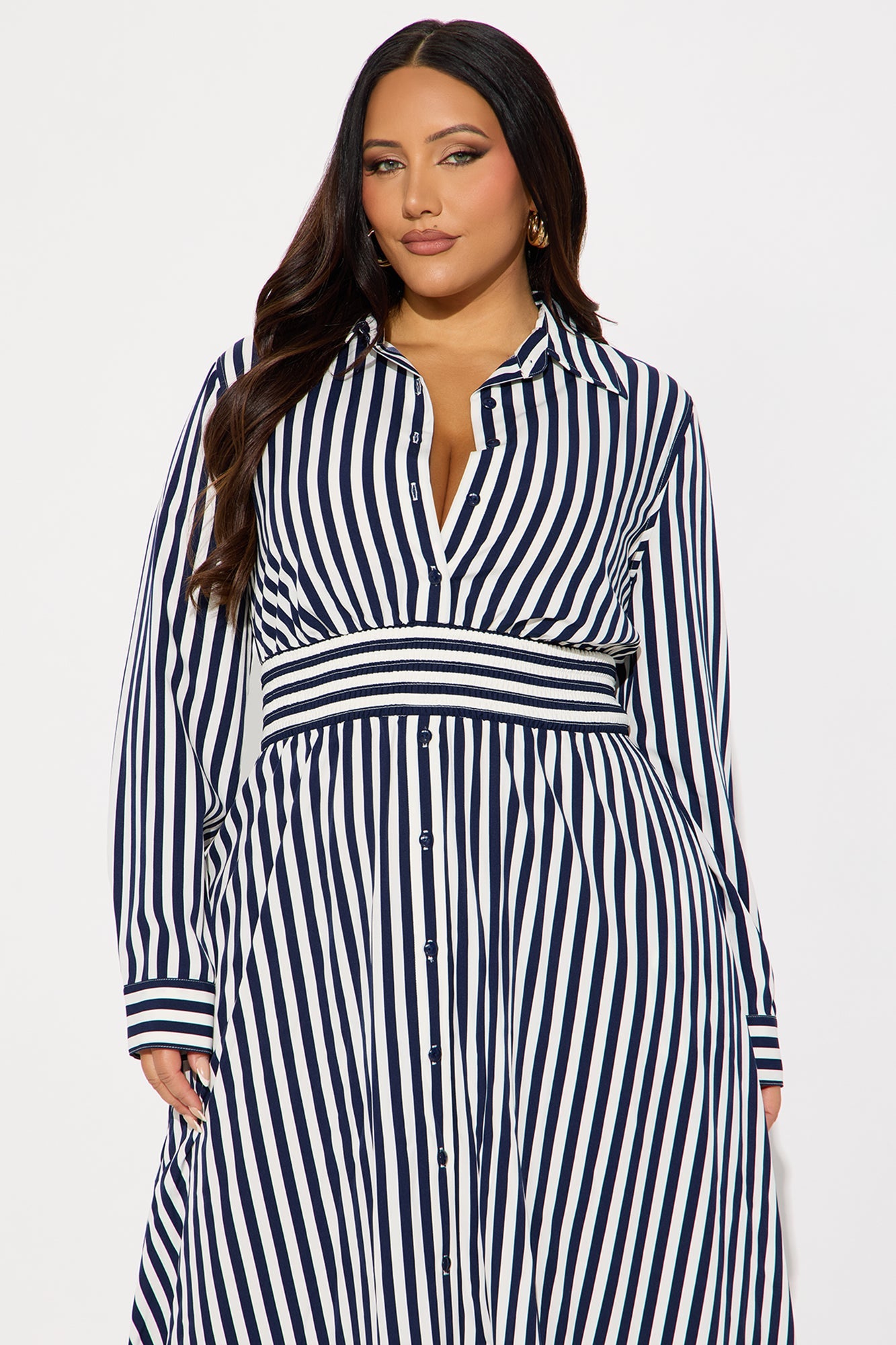 Alison Striped Maxi Shirt Dress - Navy/combo