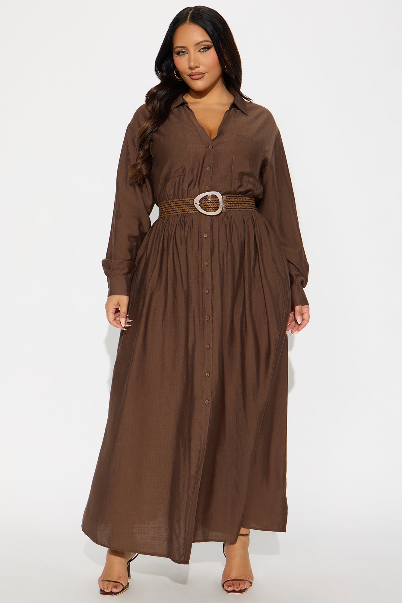 Alaya Linen Maxi Shirt Dress - Brown